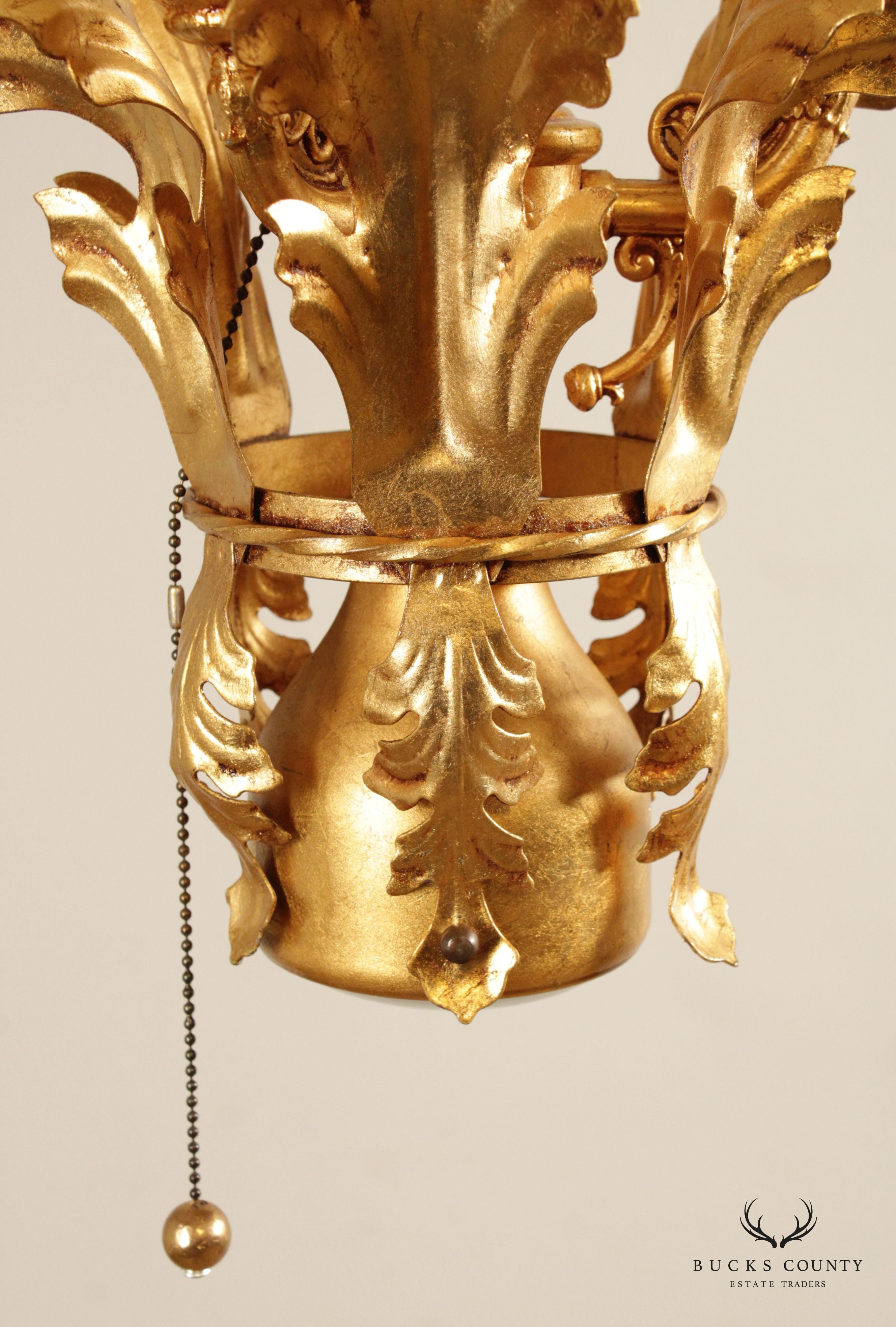 Italian Hollywood Regency Gilt Tole Lantern Chandelier