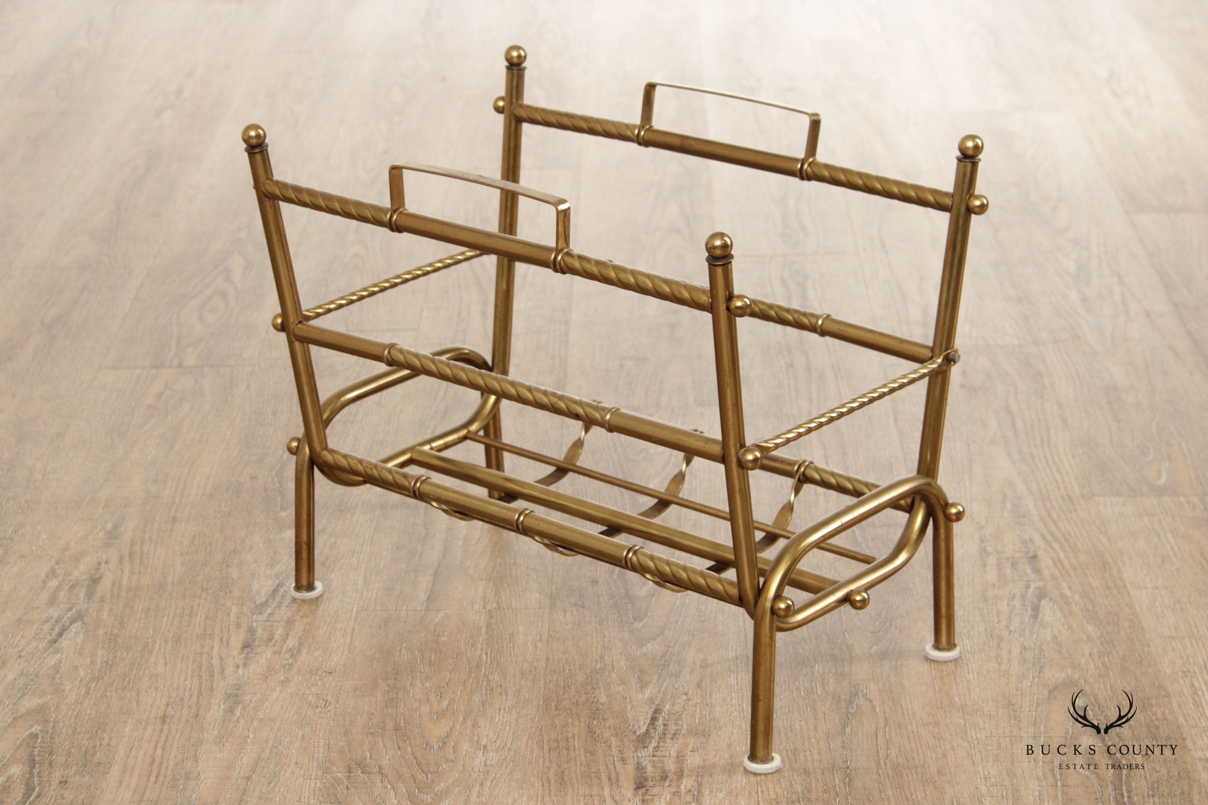 Vintage Hollywood Regency Brass Magazine Rack