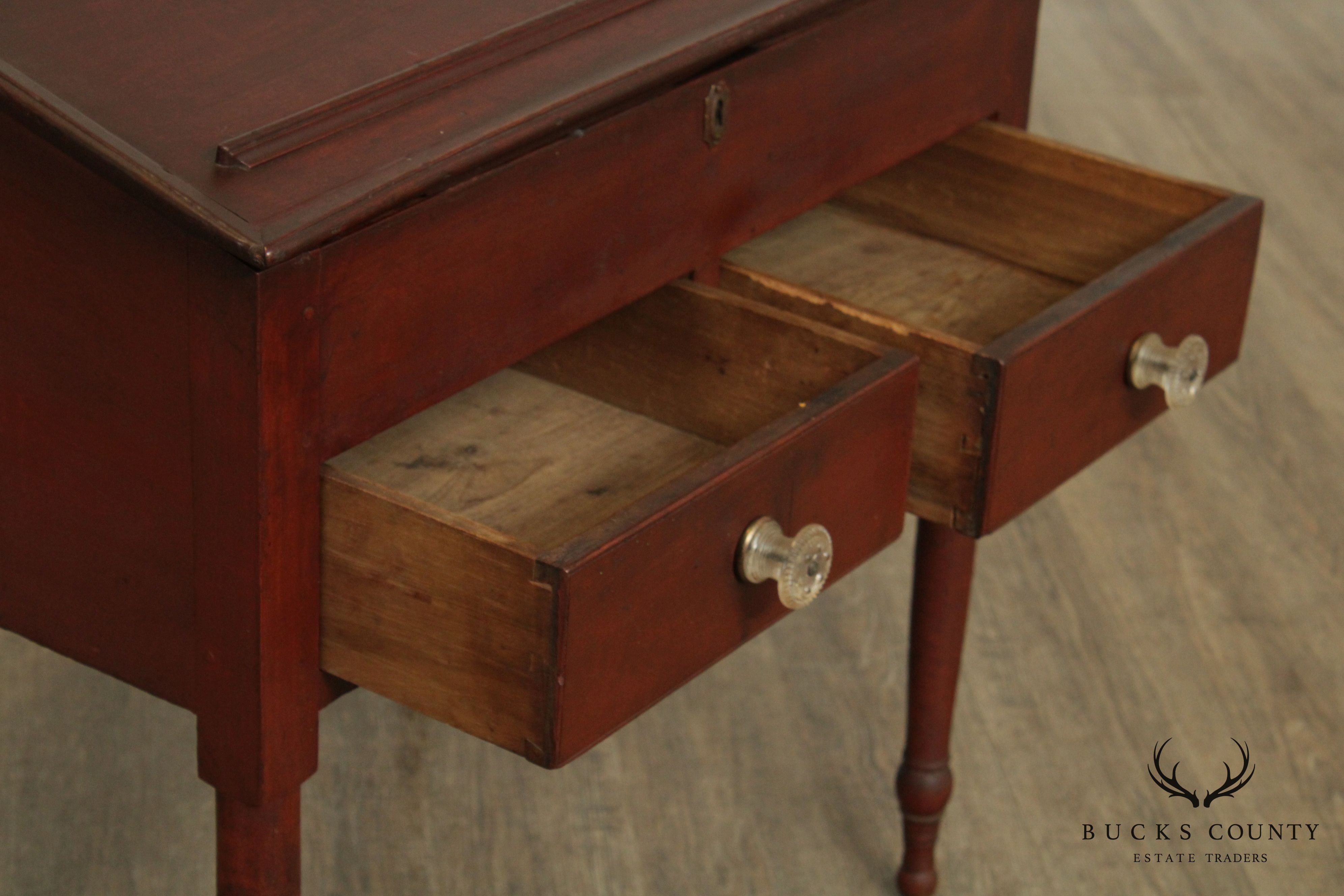 Antique 19th Century Red Painted Primitive Slant Top School Masters Desk