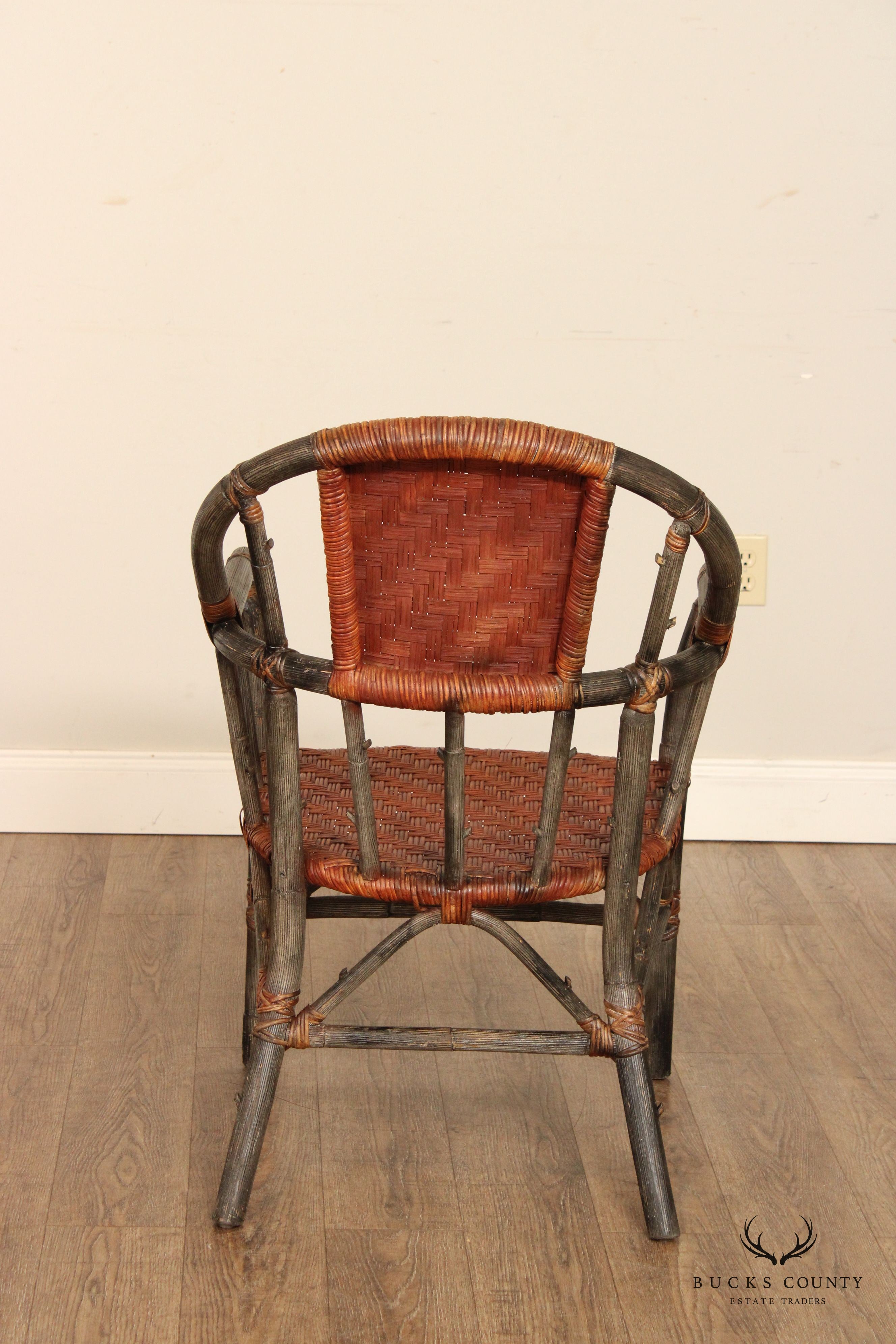 Palecek Adirondack Style Bamboo and Woven Rattan Armchair