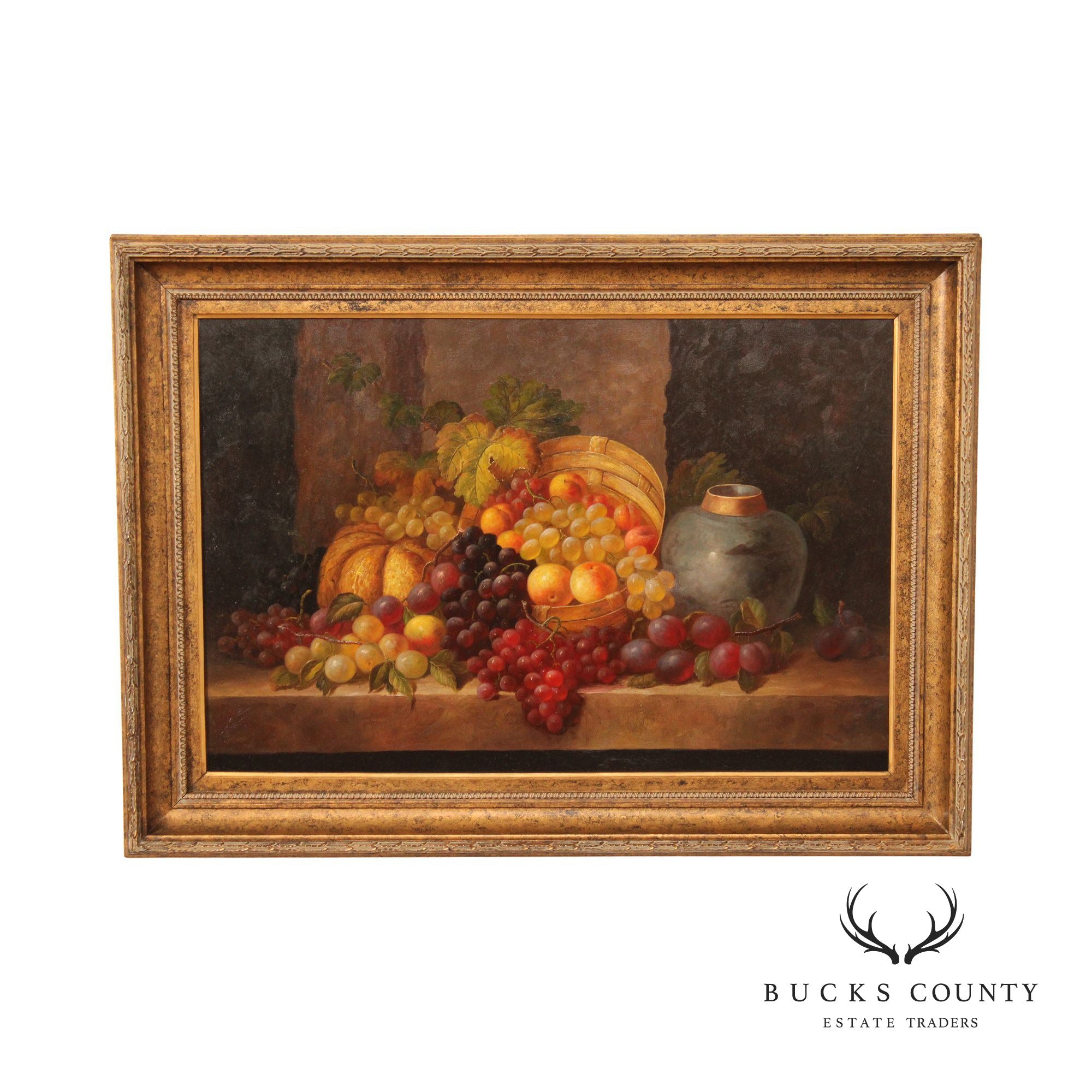 Baroque Style Fruit Still Life Original Oil Painting, Signed Bianchi