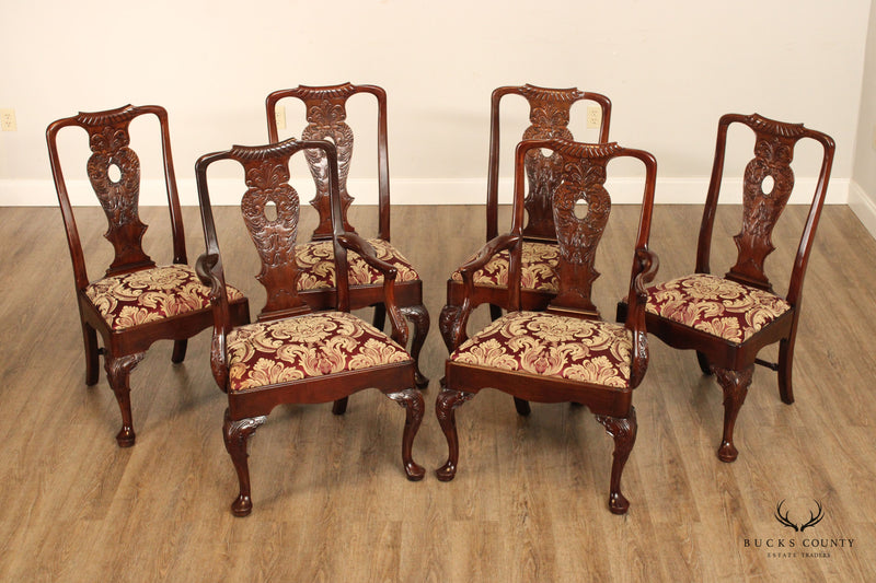 Henredon Aston Court Georgian Style Set Six Carved Mahogany Dining Chairs