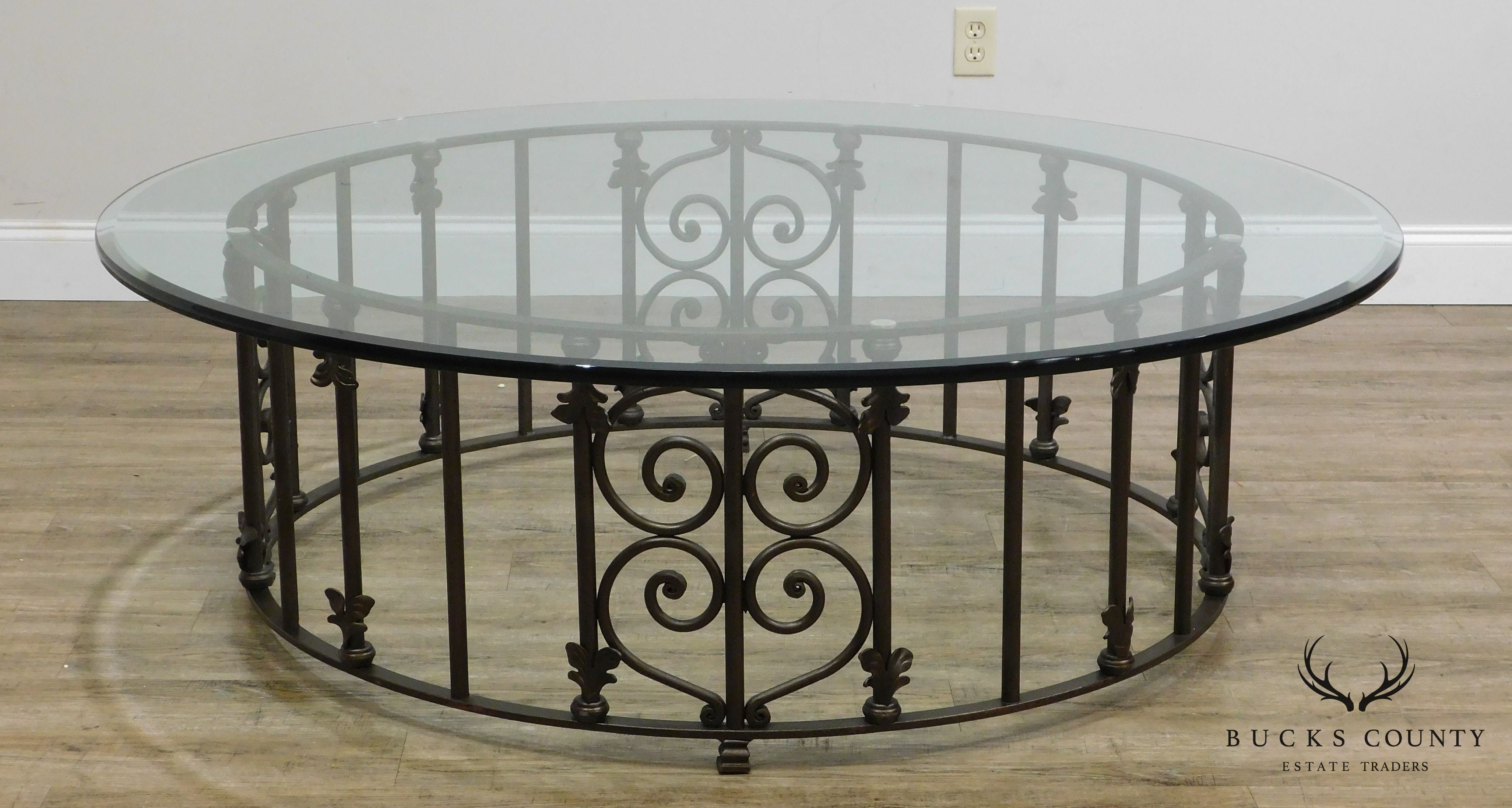 Custom Wrought Iron 60" Glass Top Coffee Table