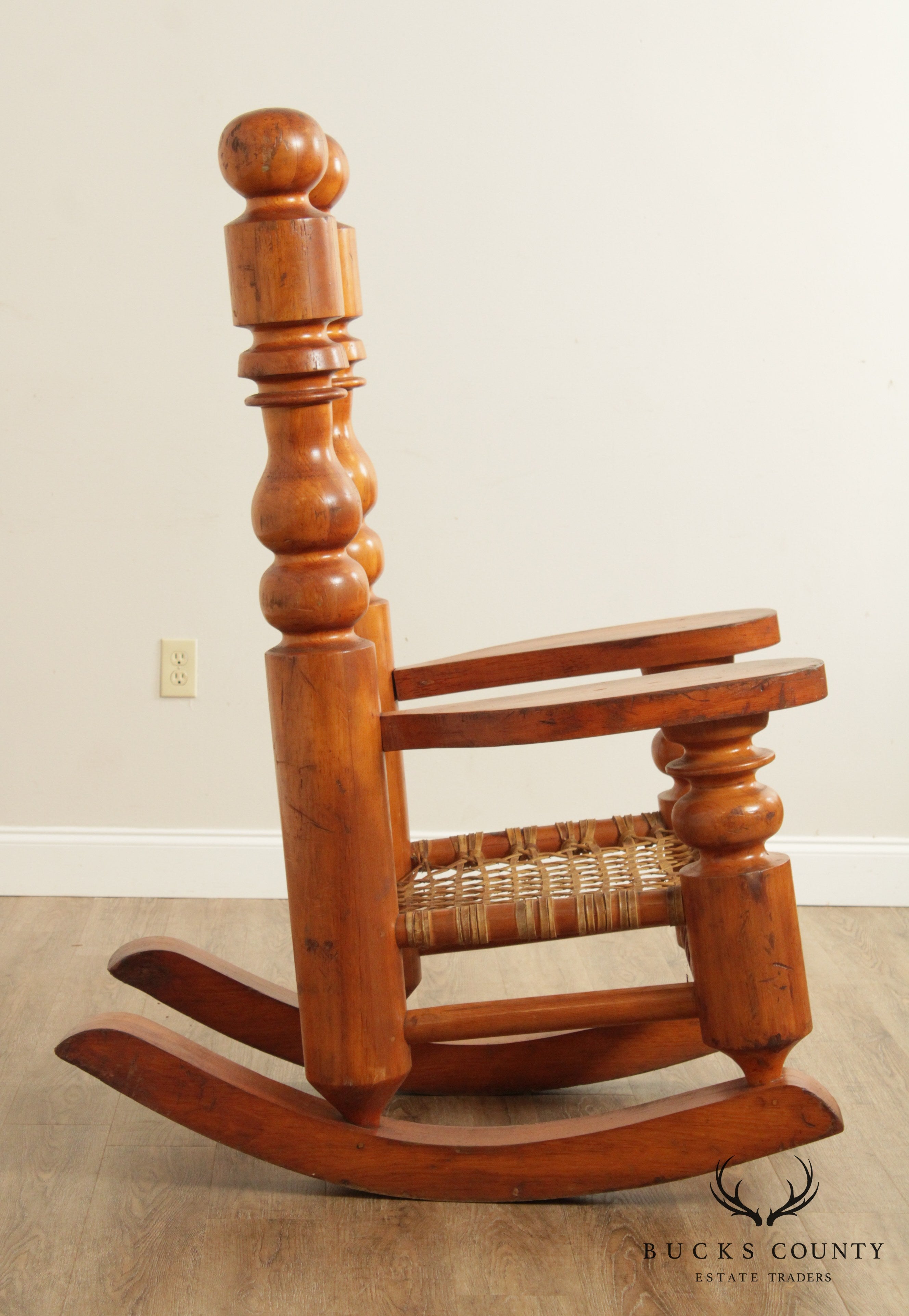 Antique Rustic Adirondack Style Large Pine Rocker