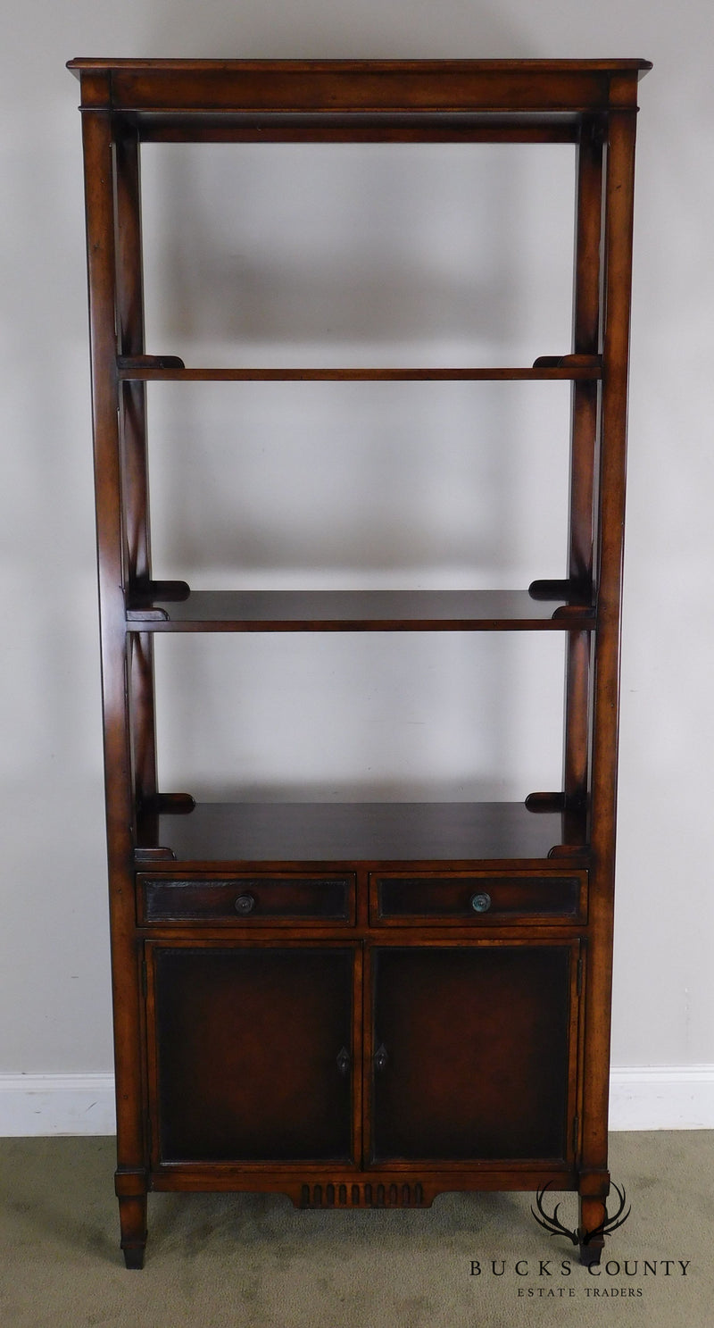 Hickory White Regency Style Mahogany Etagere Bookcase with Leather