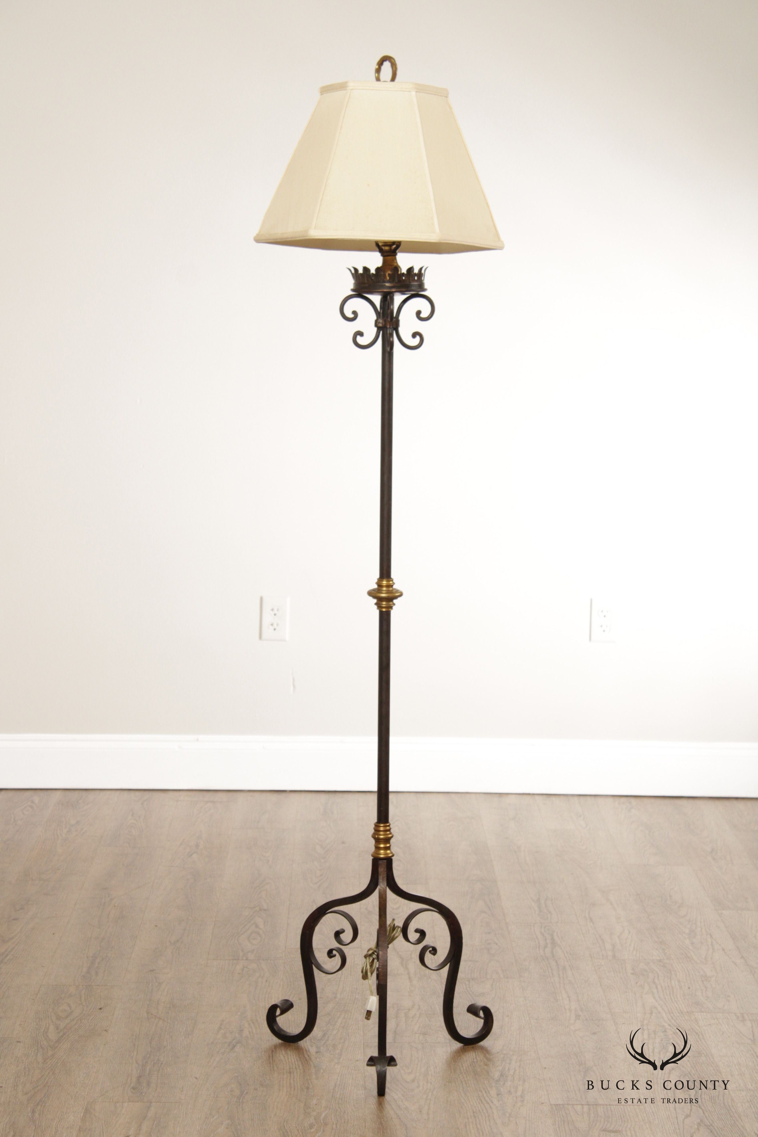 Antique Spanish Revival Wrought Iron Floor Lamp