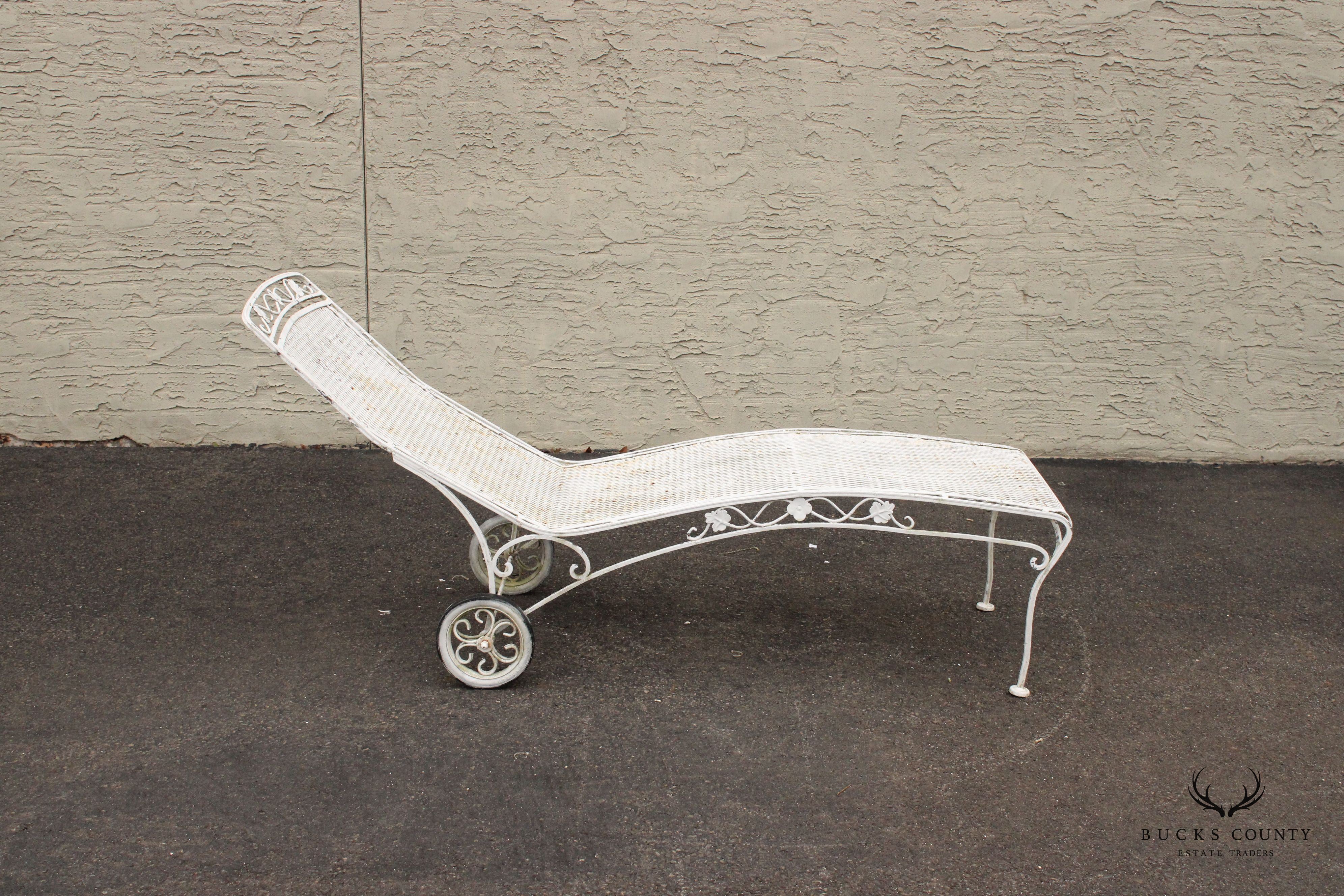 Vintage Rose Pattern Wrought Iron Garden Chaise Lounge