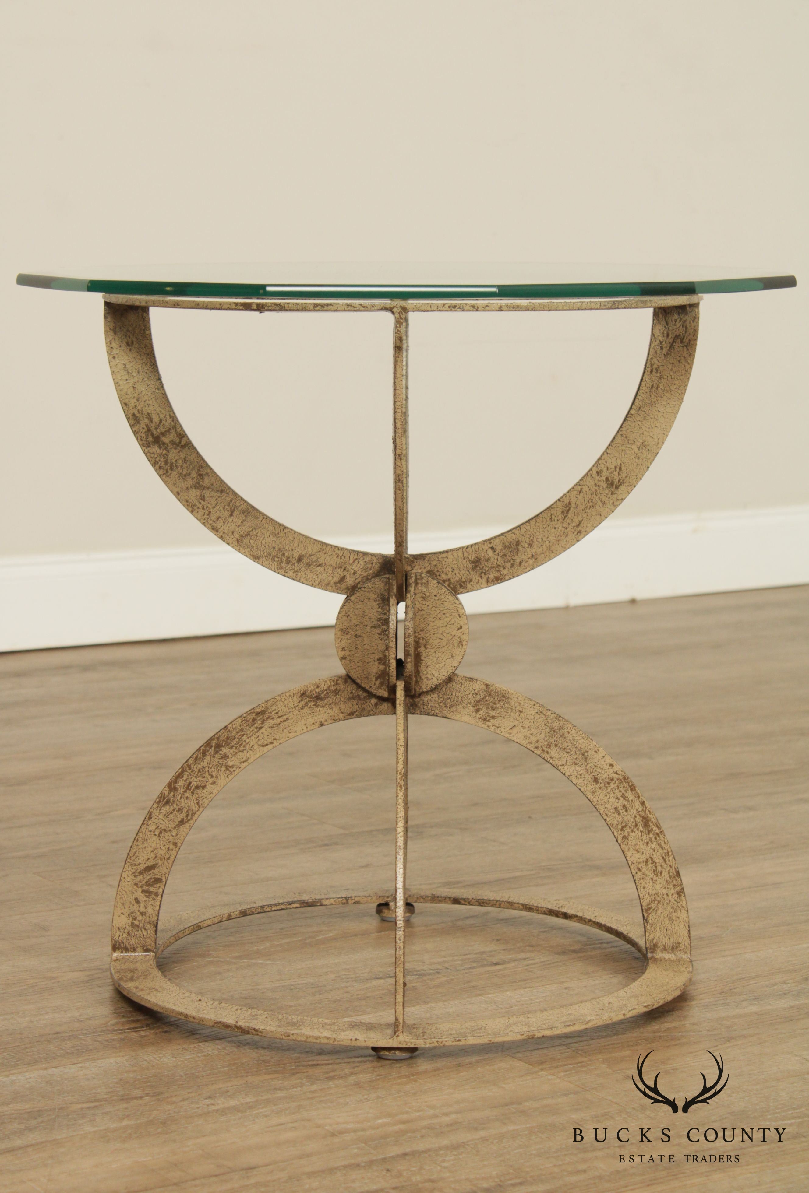 Postmodern Designer Painted Steel Glass Top Side Table