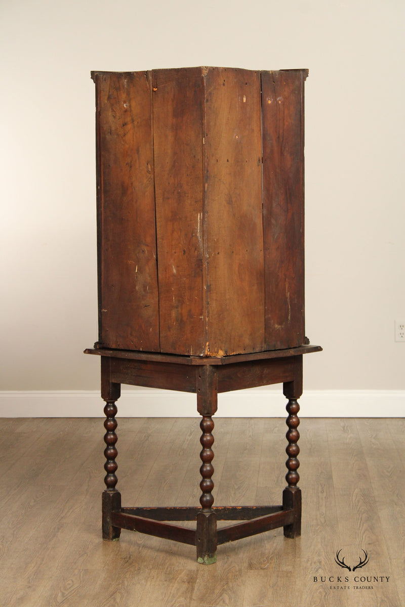 Antique English Carved Oak Corner Cabinet on Stand