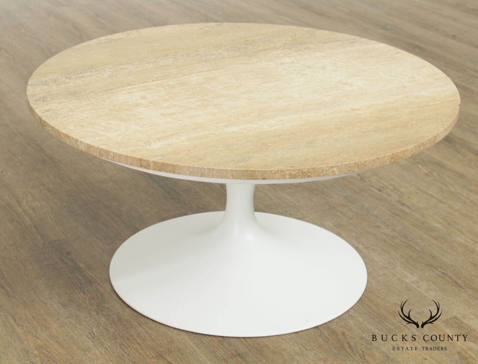 Knoll Mid Century Modern 30 inch Round Travertine Top Saarinen Coffee Table