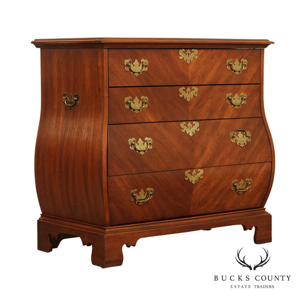 Weiman Chippendale Style Parquetry Walnut Bombe Chest of Drawers