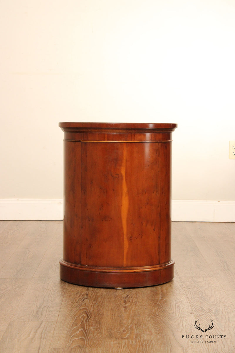 Henredon Charles X Burl Wood Round Cylinder Cabinet Side Table