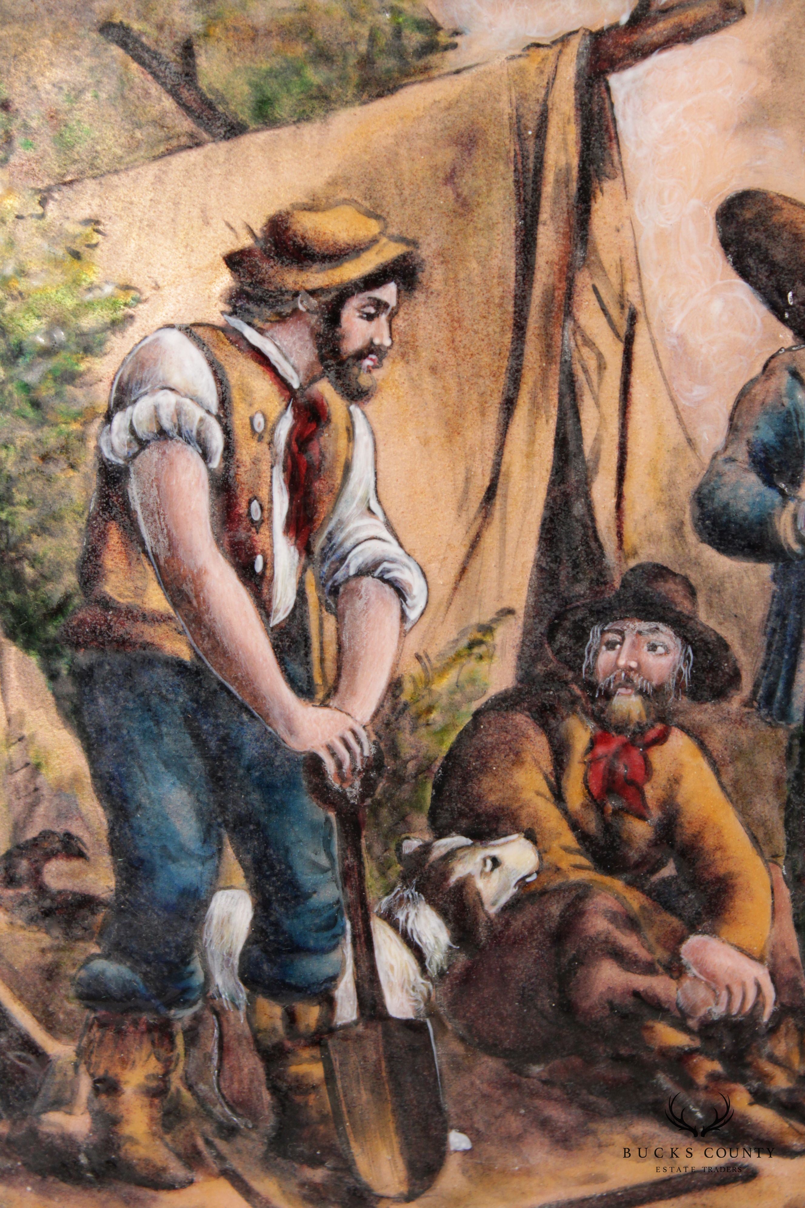 Pierre Bonnet 'The Gold Rush 1848' Limoges France Enamel Wall Plaque