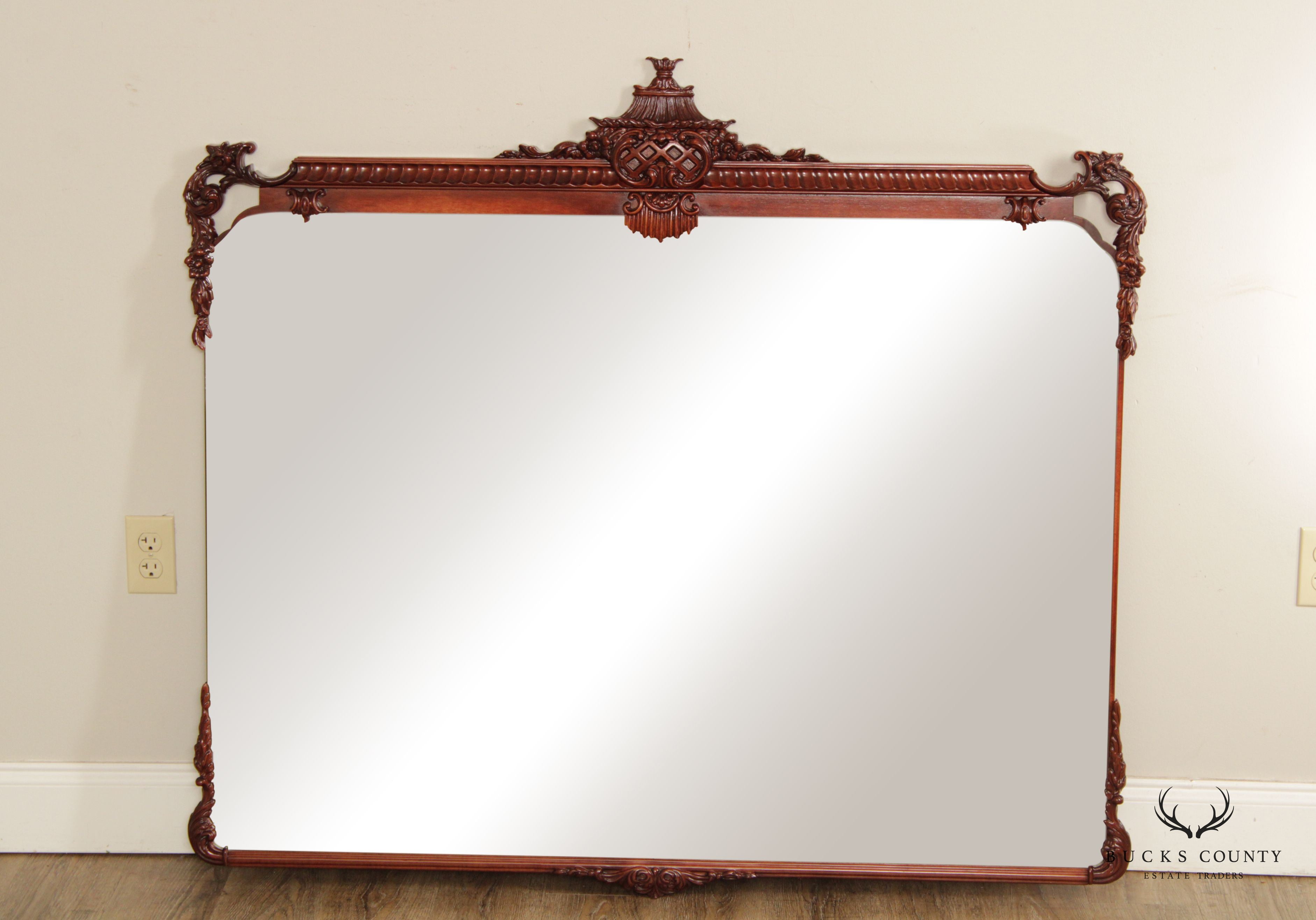 Chinese Chippendale Carved Solid Mahogany Wall Mirror