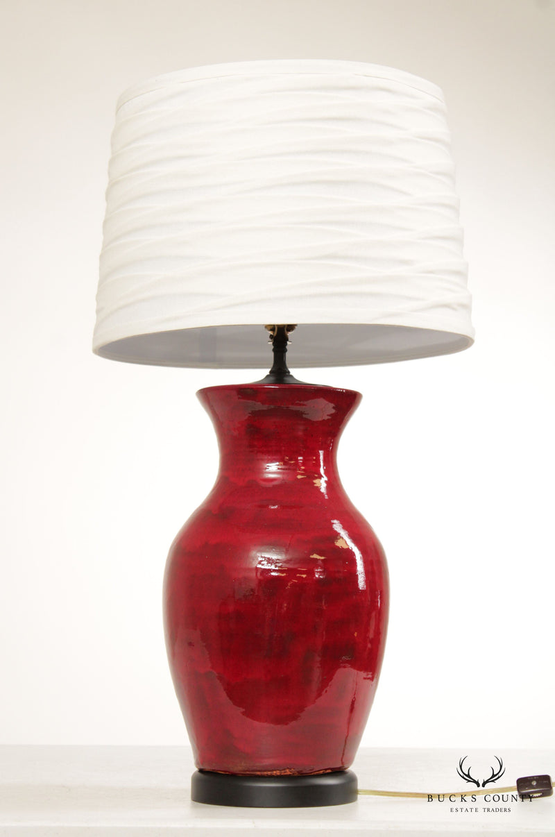Asian Inspired Pair of Glazed Pottery Table Lamps
