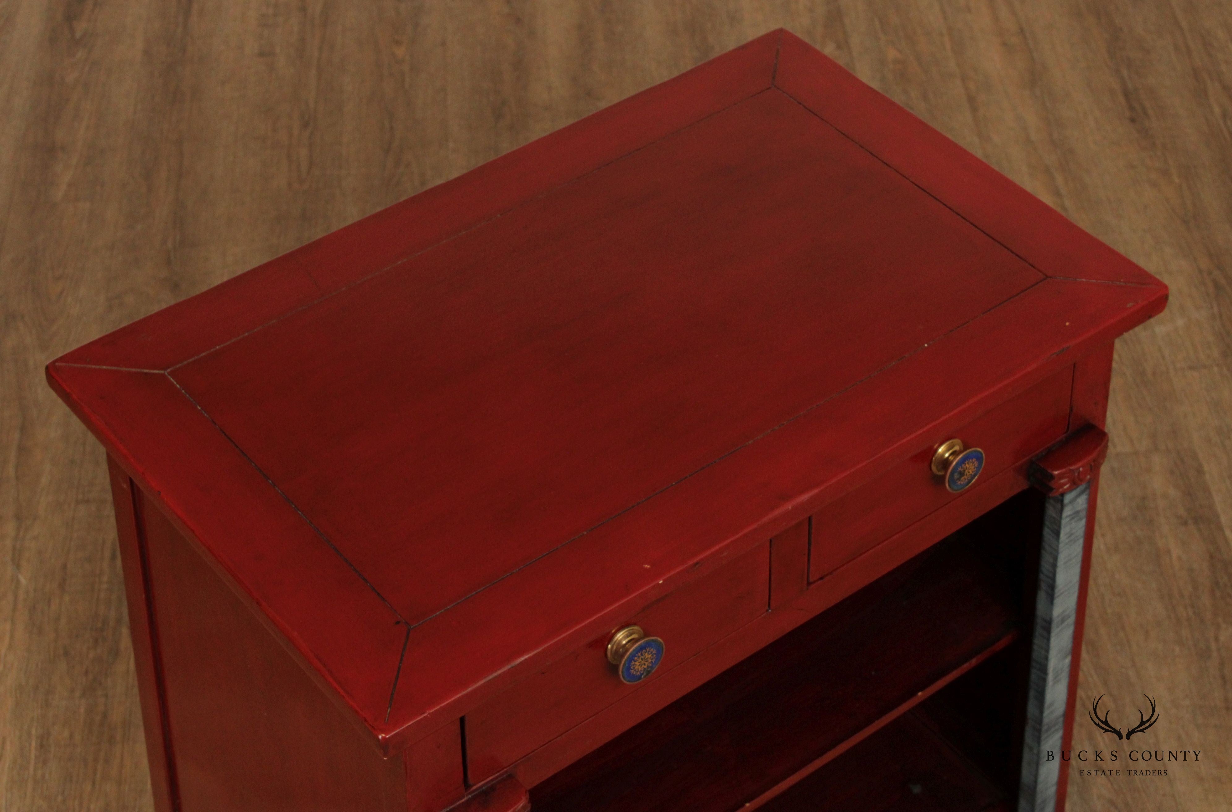 Custom Crafted Red Painted Two-Drawer Server or Media Cabinet