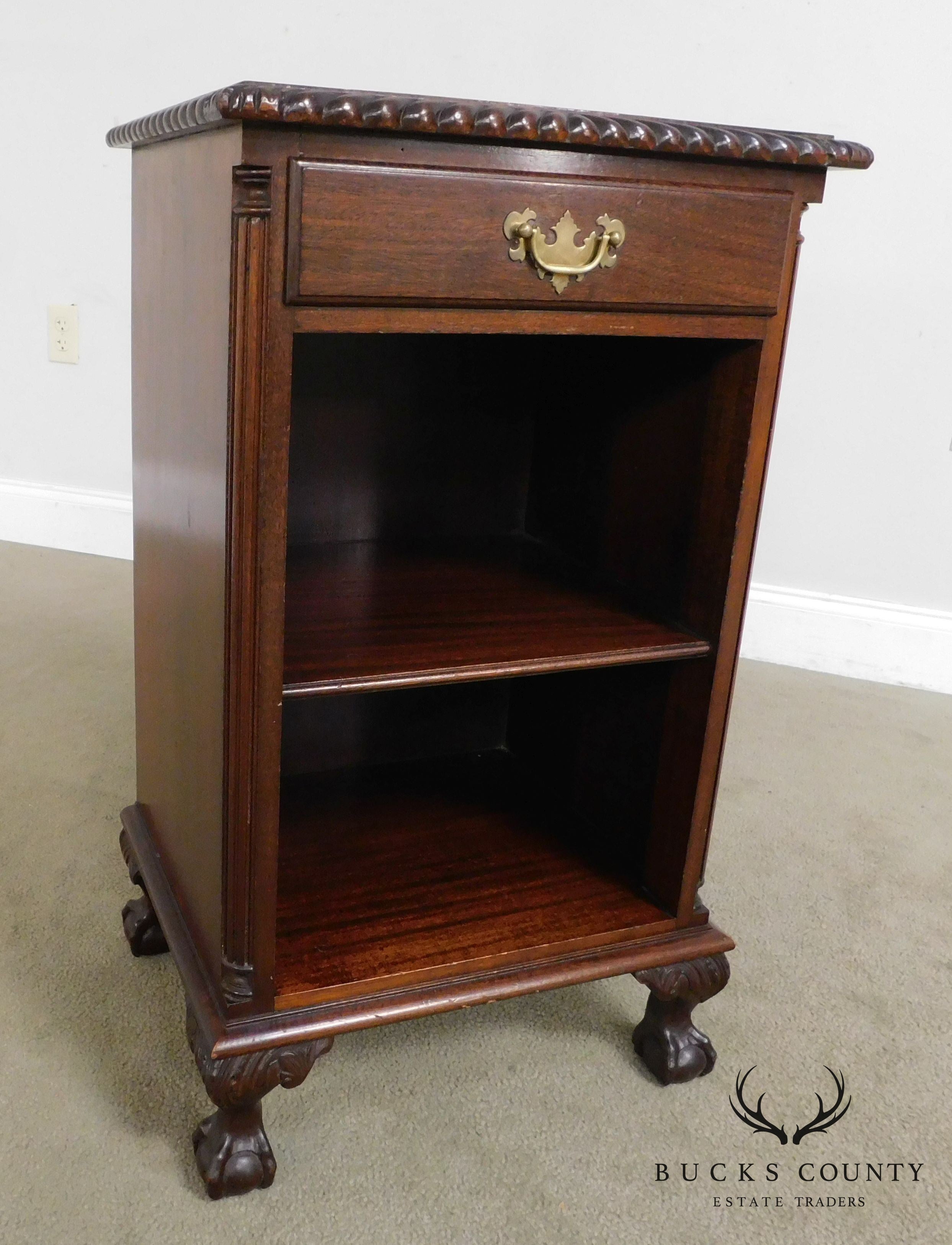 Chippendale Style Custom Mahogany Ball and Claw One Drawer Nightstand