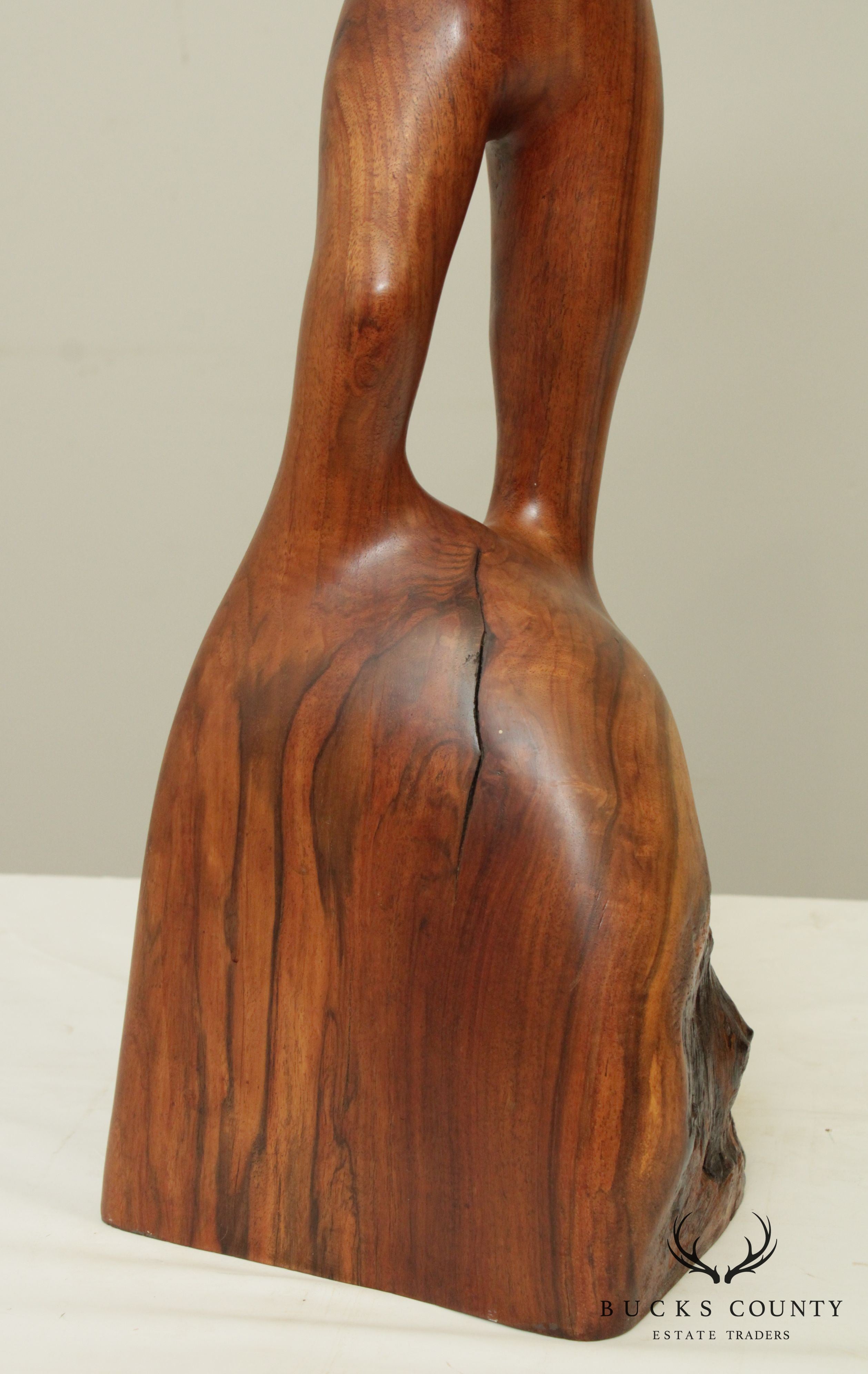 Modern Abstract Figural Carved Walnut Sculpture