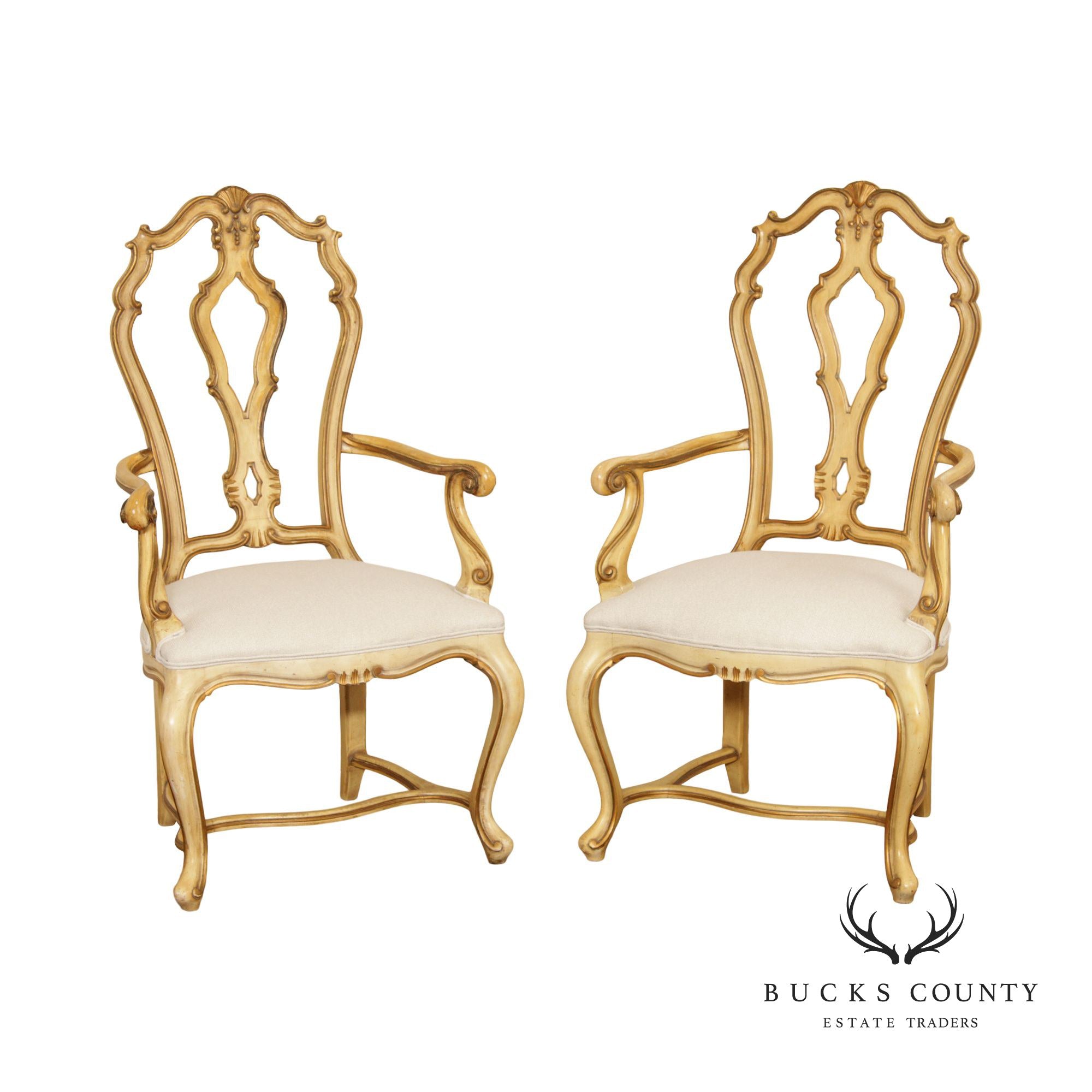 Karges Country French Style Pair of Painted Armchairs