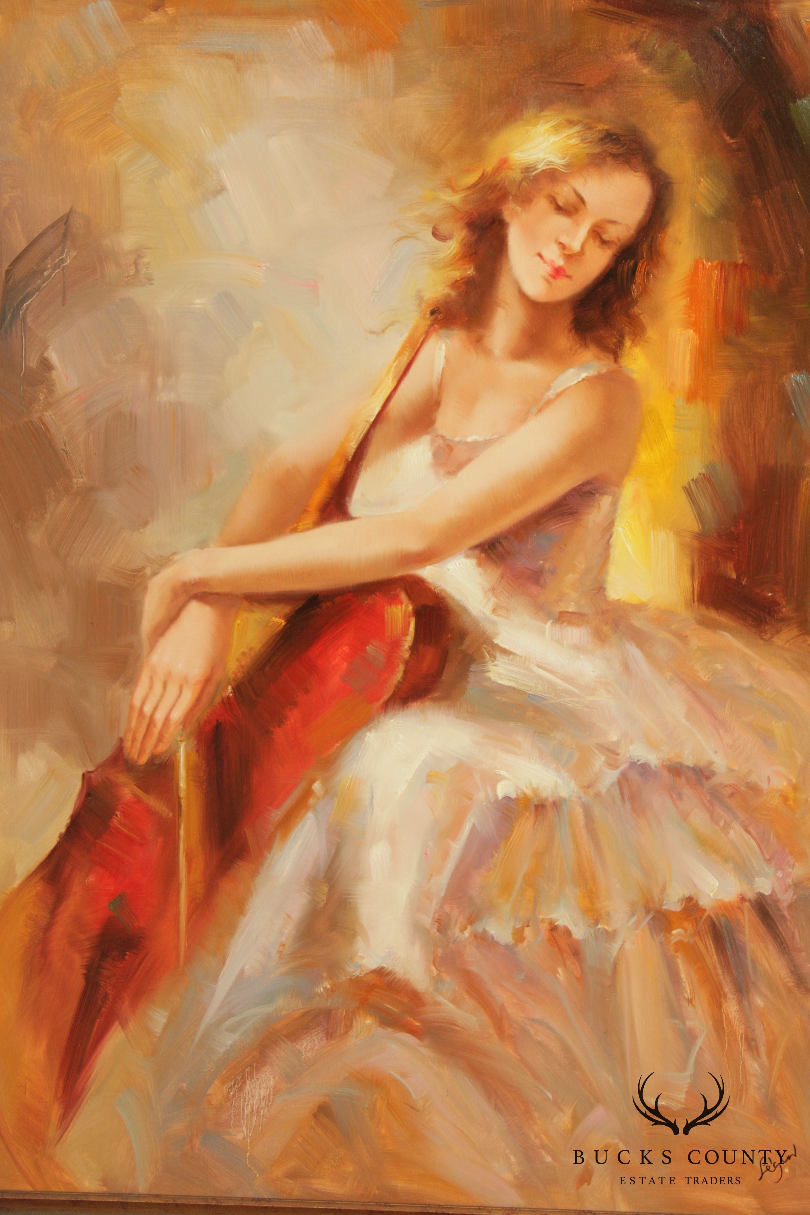 Impressionist Portrait Women with Cello Painting