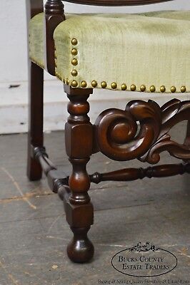 1920s Jacobean Style Solid Mahogany Carved Arm Chair (possibly Kittinger)