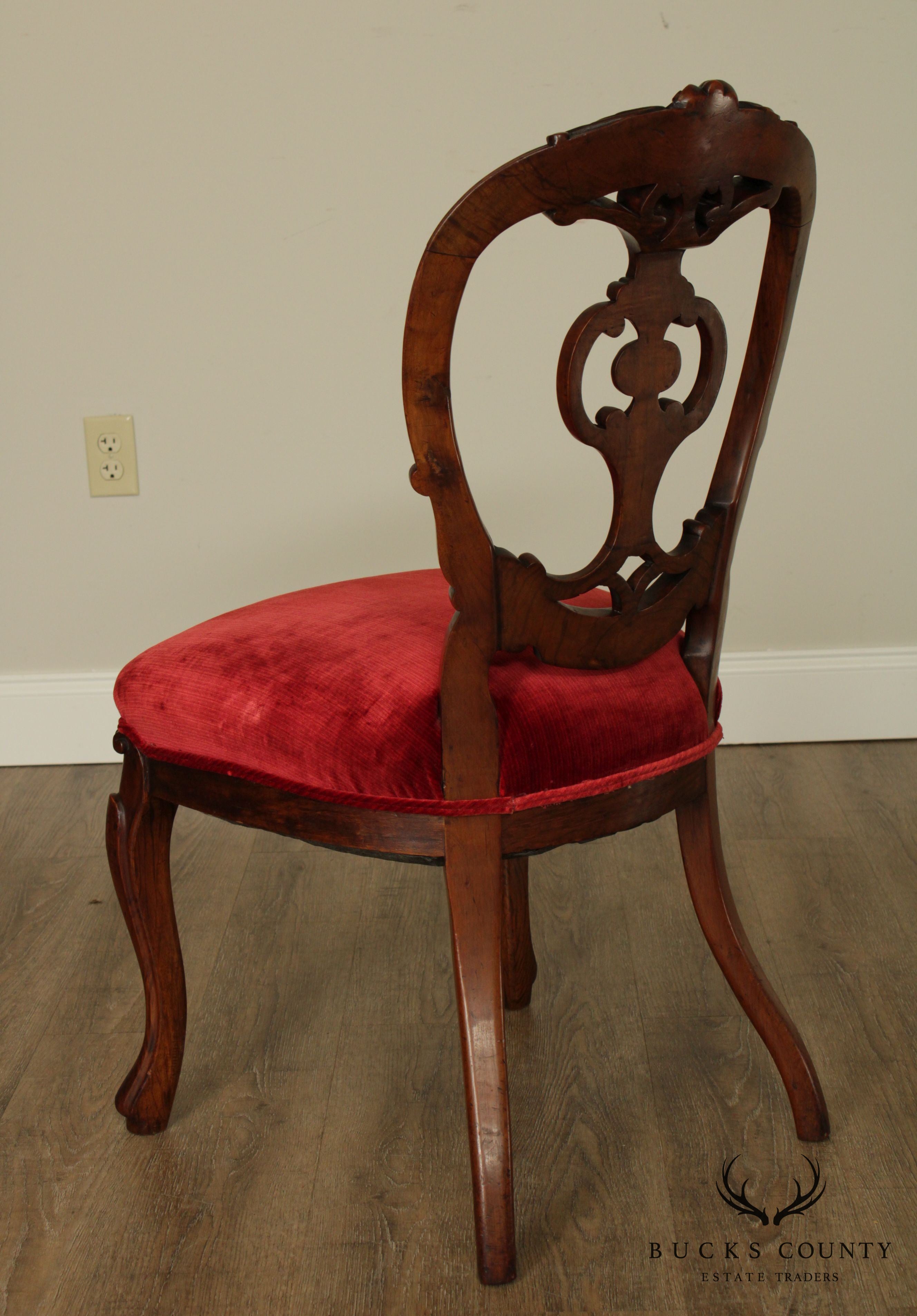 Antique Victorian Rococo Revival Set 6 Rosewood Side Dining Chairs