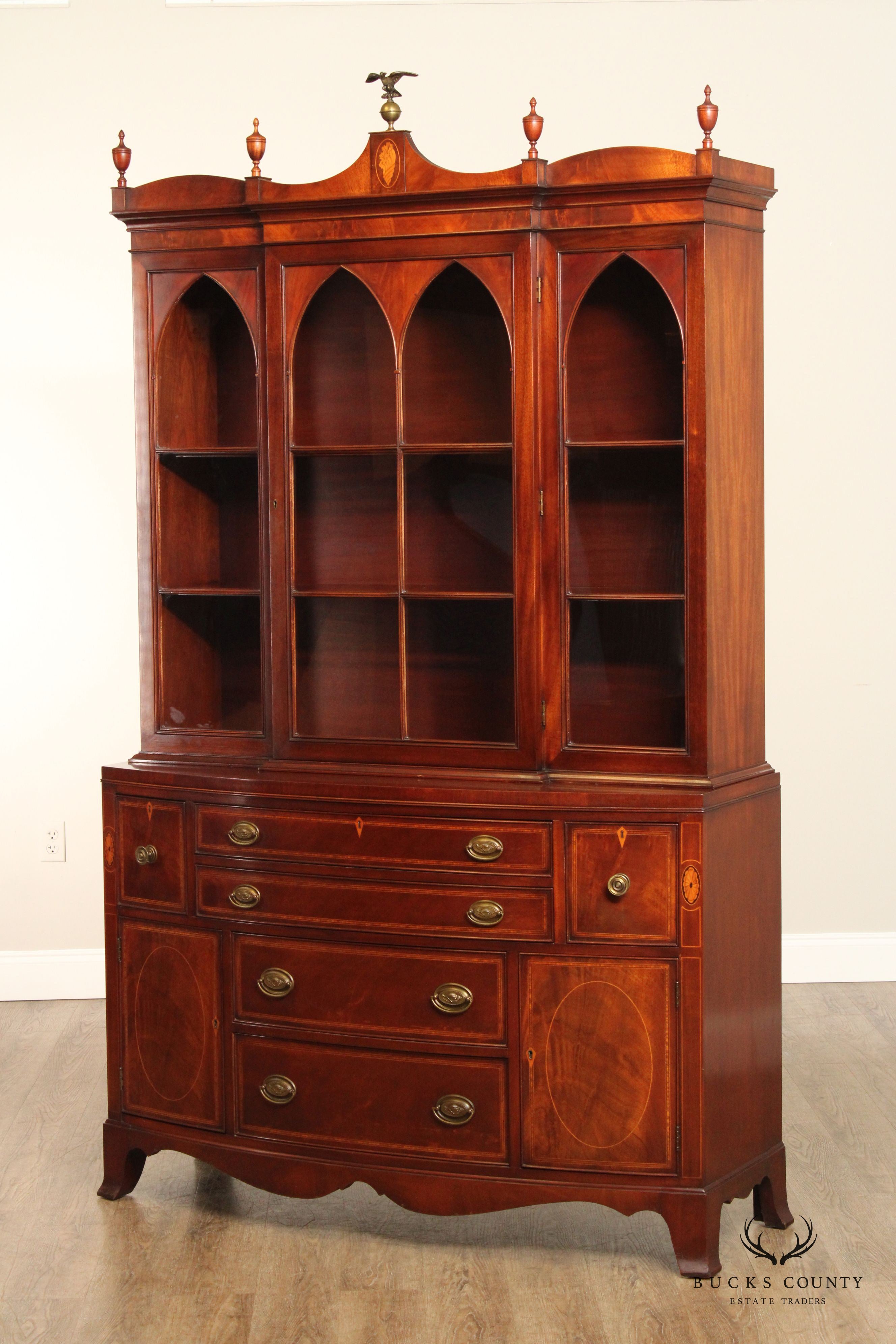 Federal Style Inlaid Mahogany China Cabinet Bookcase