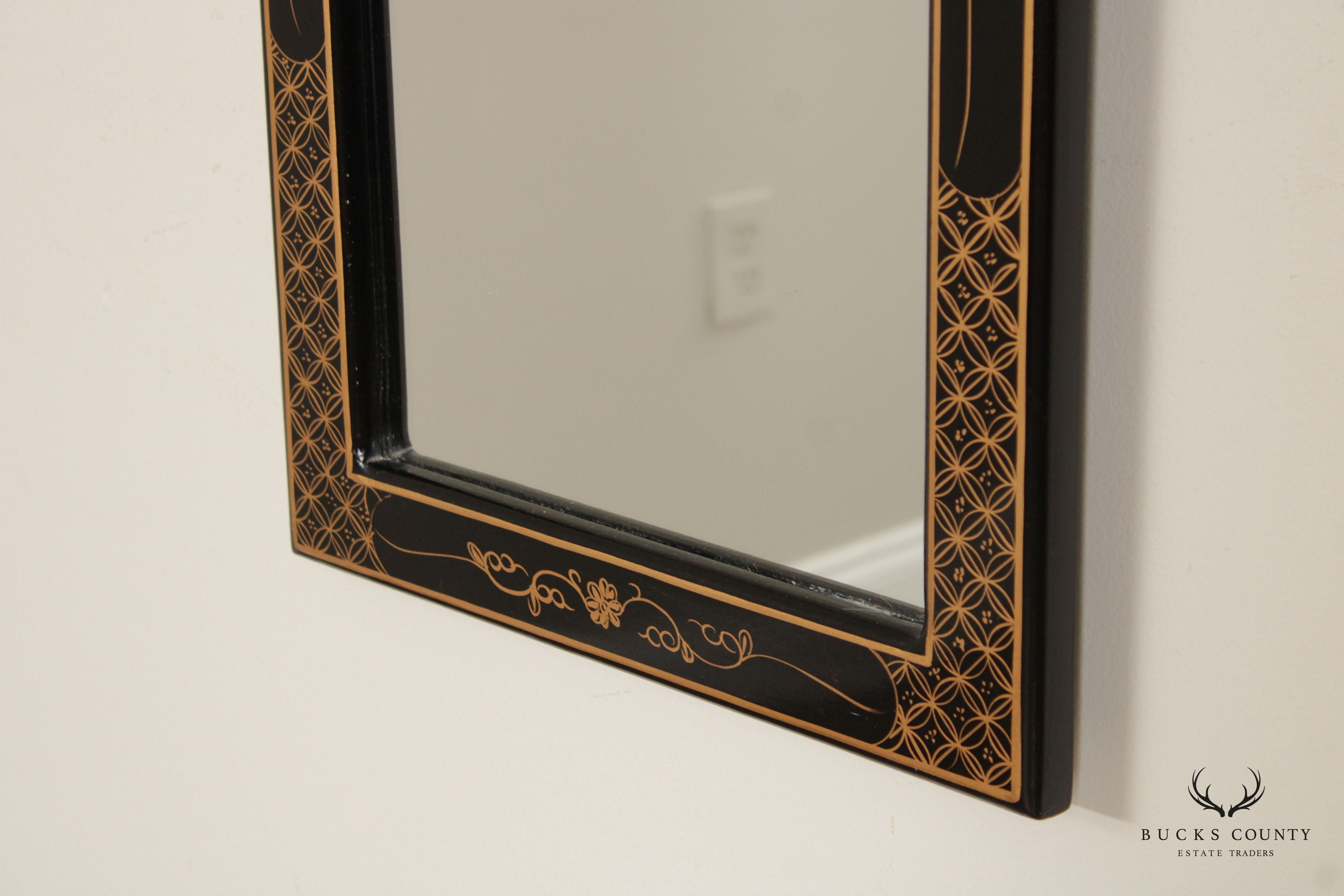 Chinoiserie Decorated Black Lacquer Trumeau Mirror