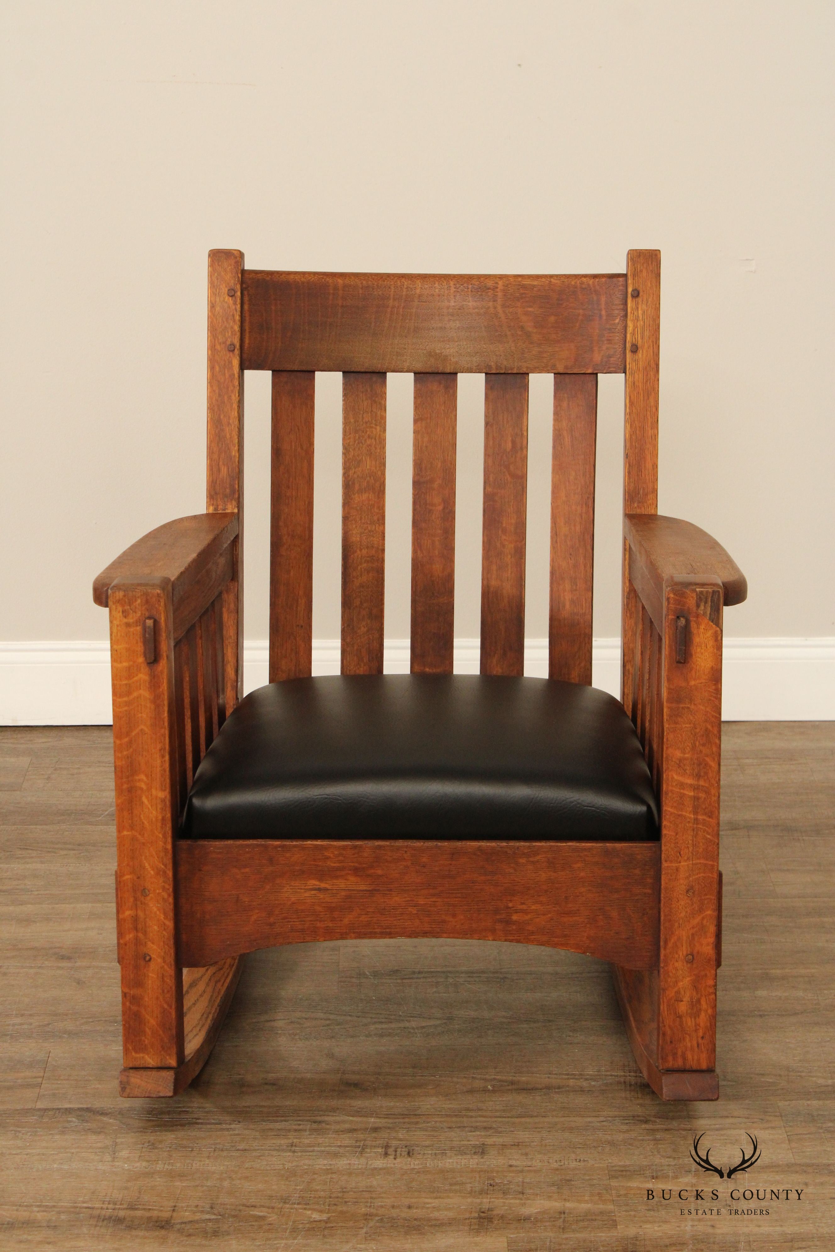 Harden Antique Mission Oak and Leather Rocker