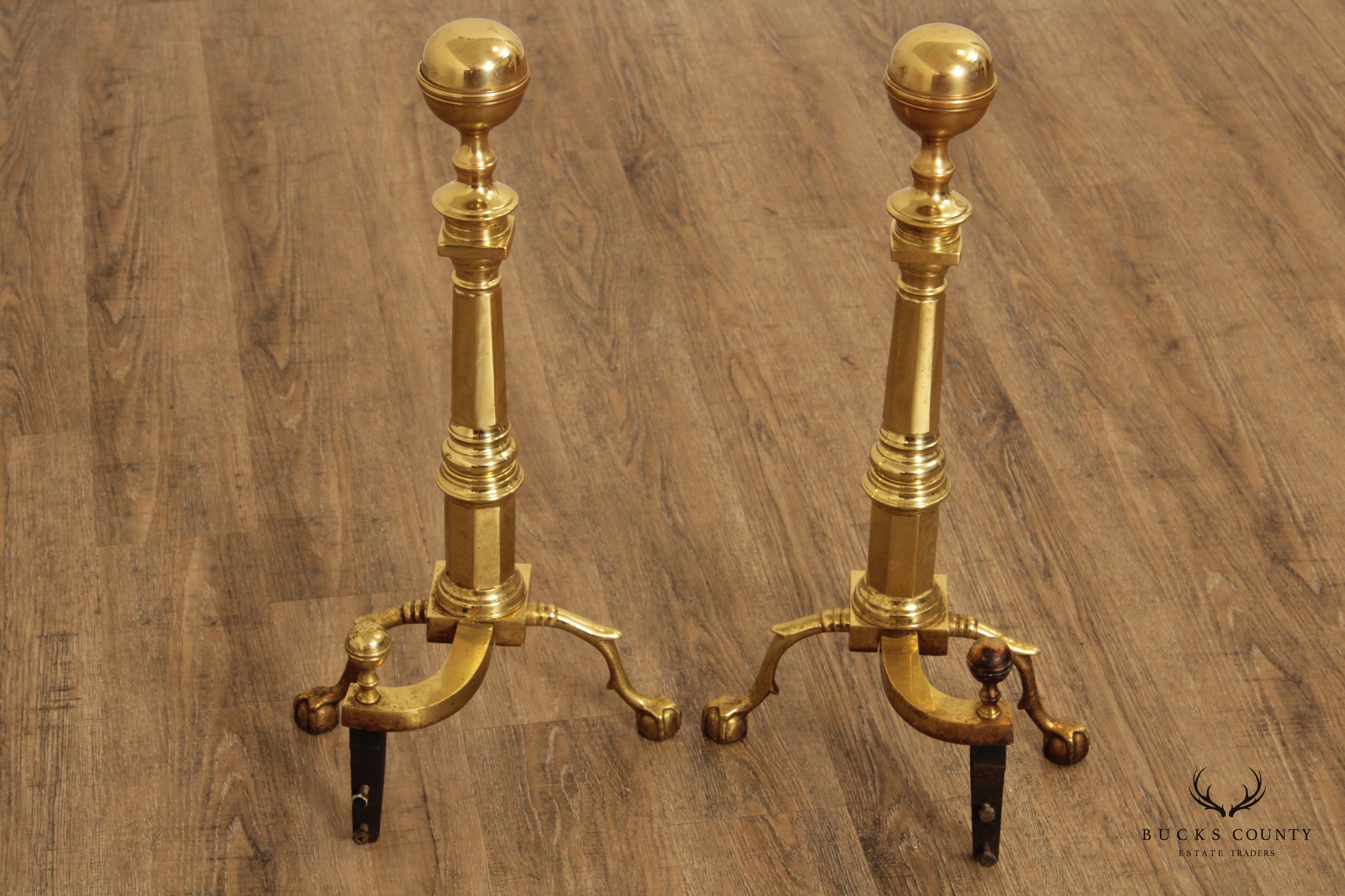 The Harvin Co. Pair of Brass Ball and Claw Foot Andirons