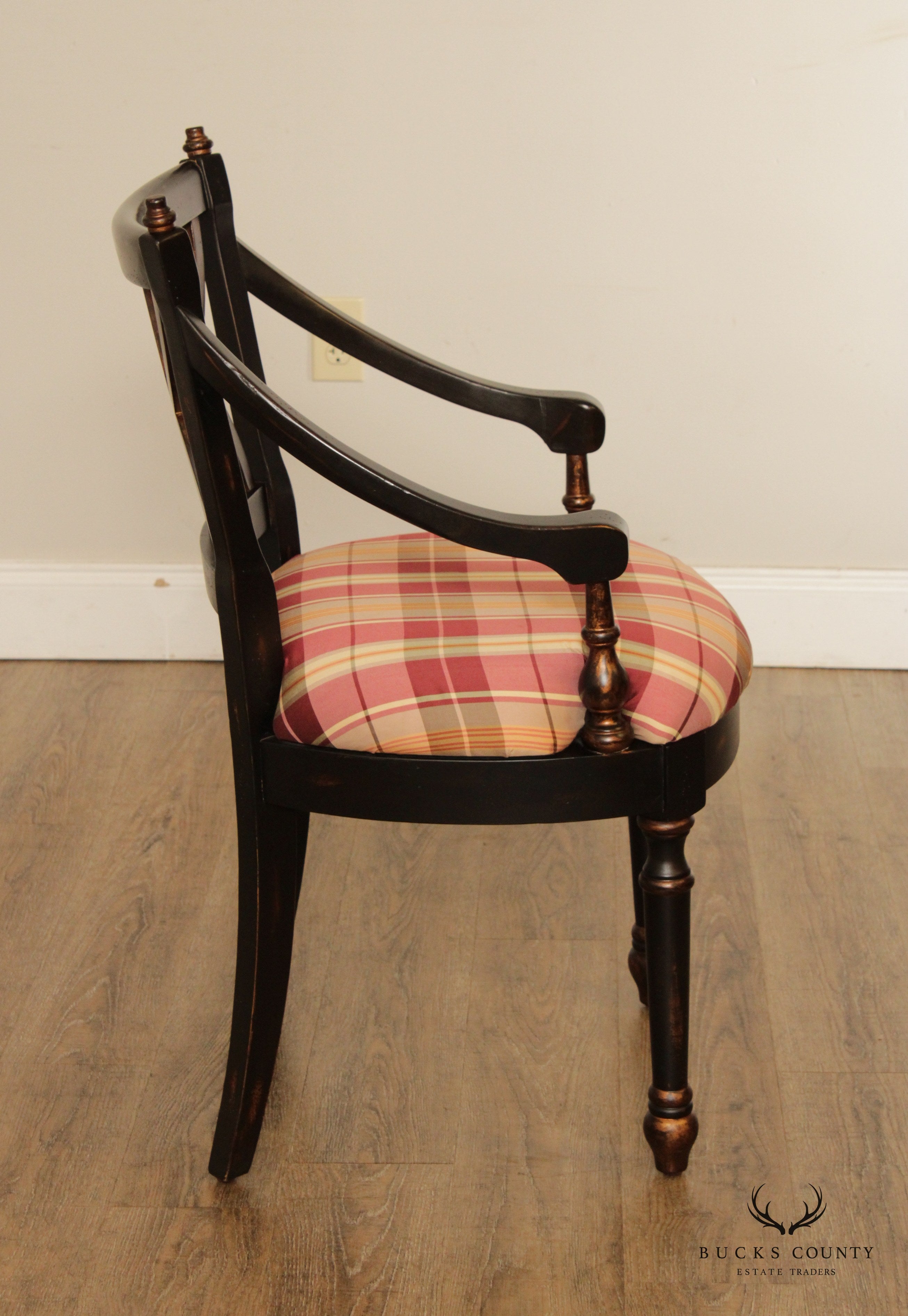 Regency Style Black Gilt Painted Arm Chair