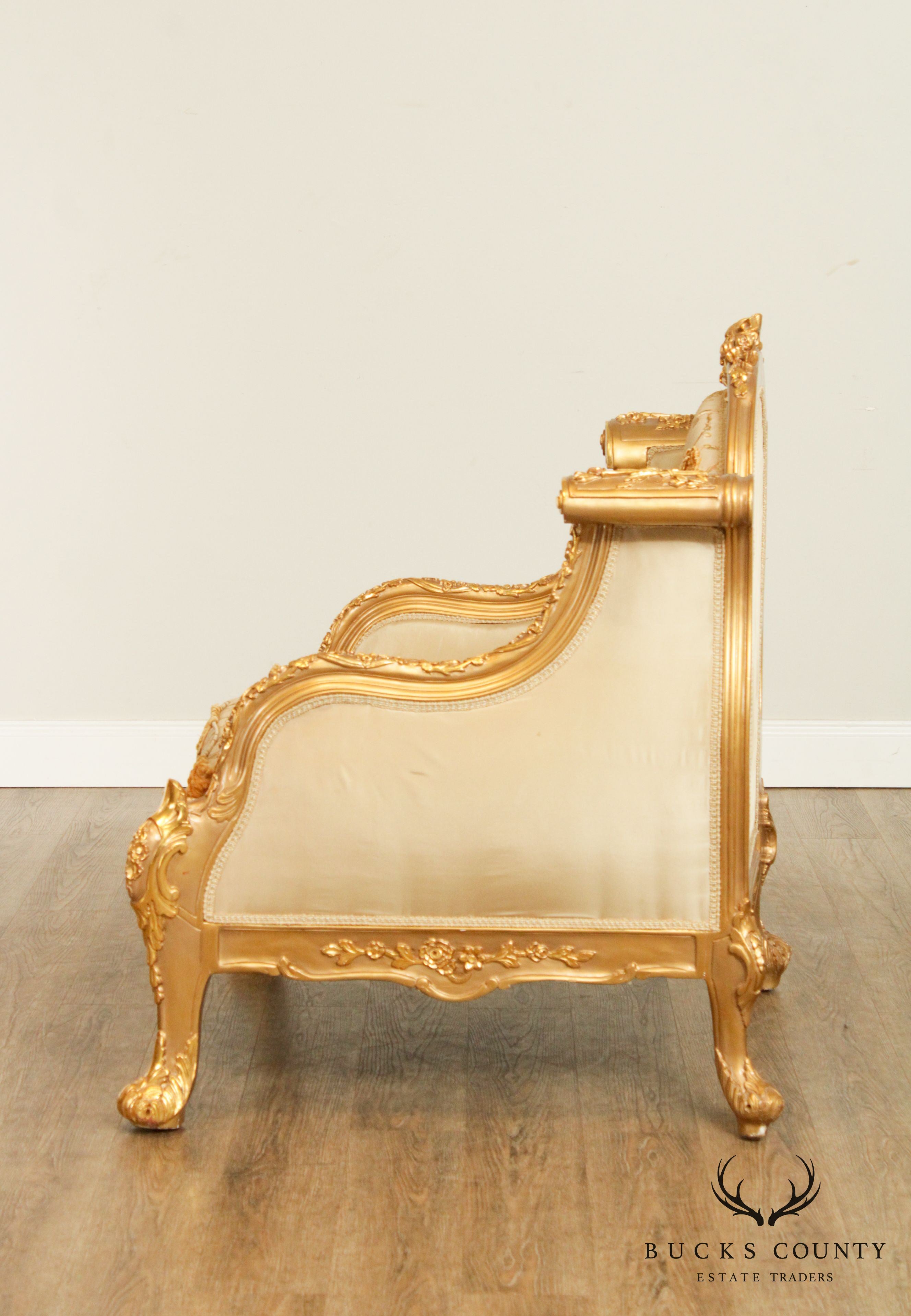 Quality Pair Giltwood Baroque Style Armchairs, Bergeres