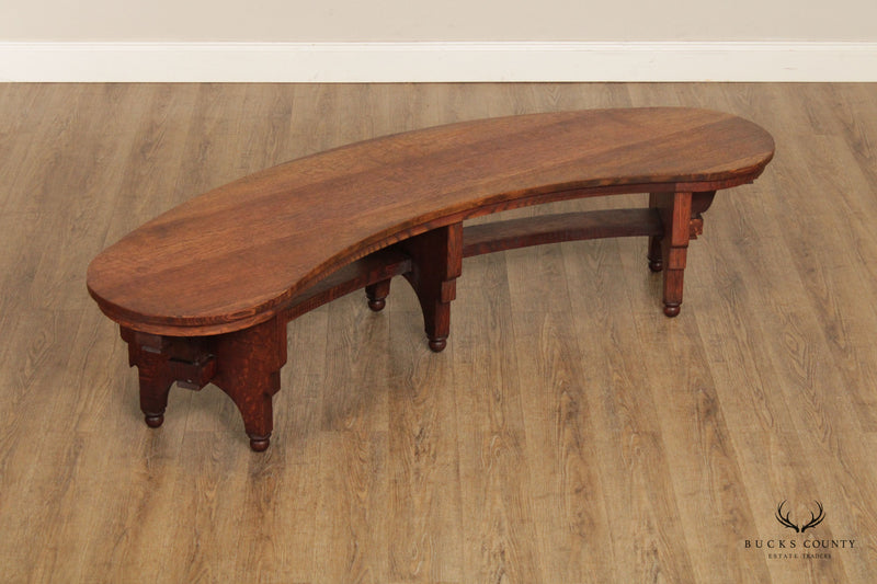 Antique Arts And Crafts Period Oak Crescent Bench