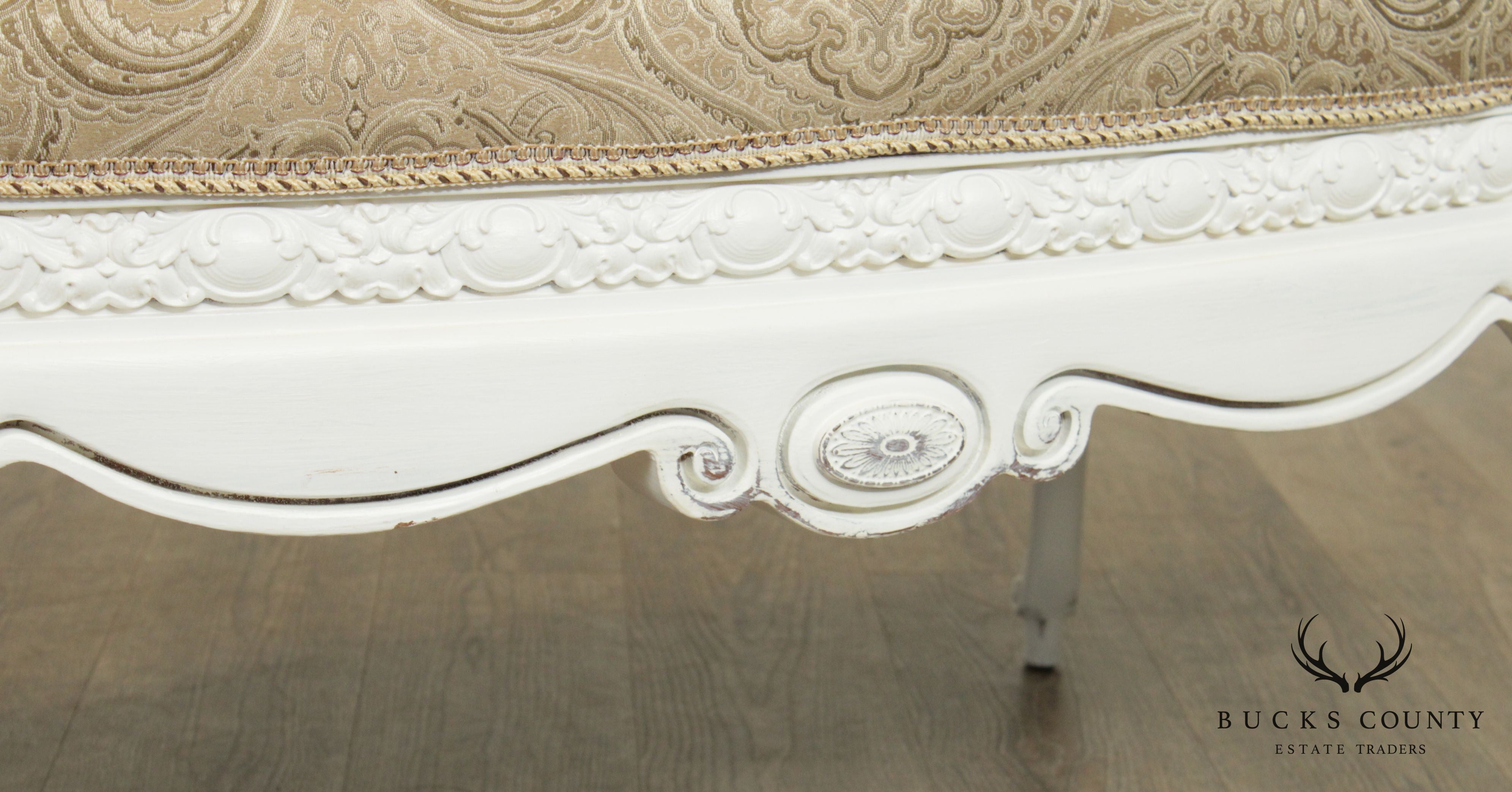 French Louis XV Style Custom White Painted Oval Ottoman