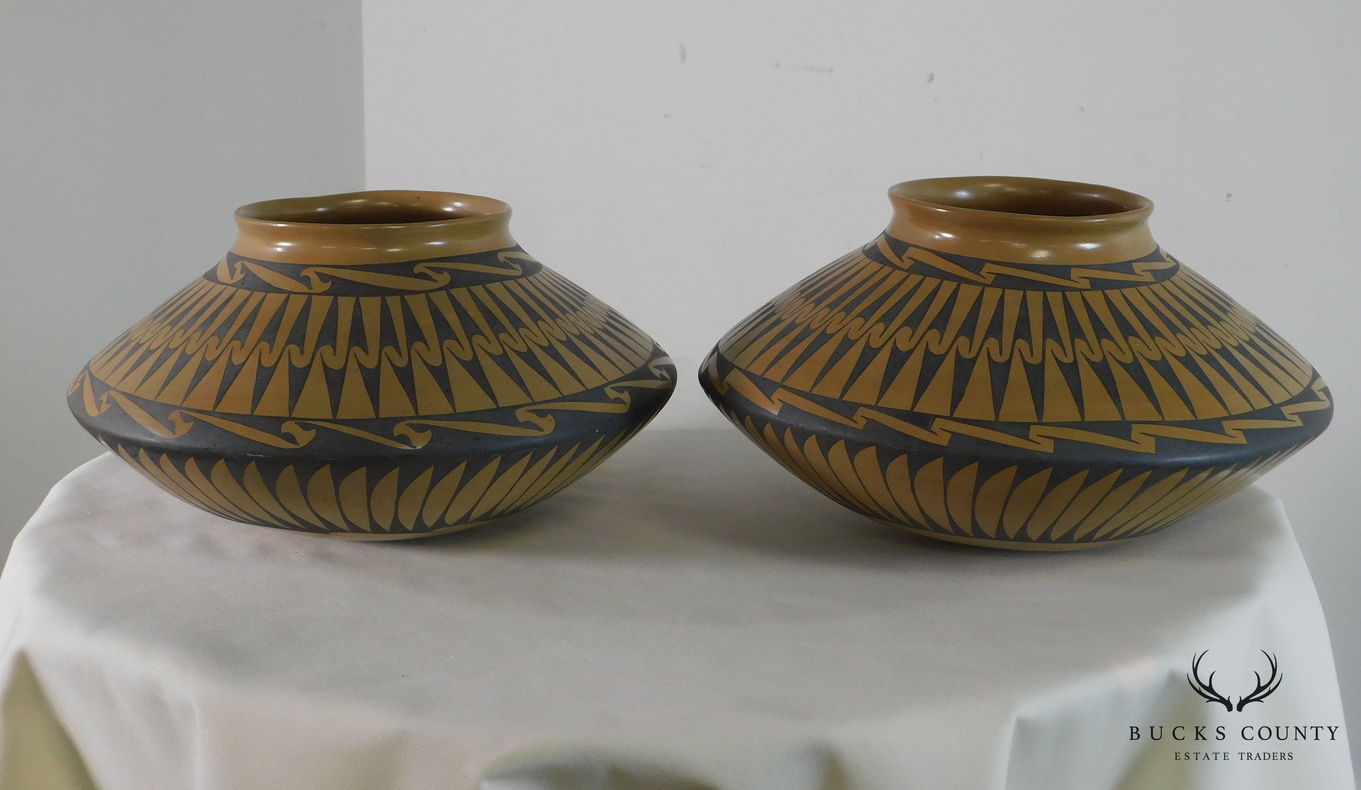 Gloria Hernandez Pottery Southwestern Indian Mexican Pair Pillow Pot Vases