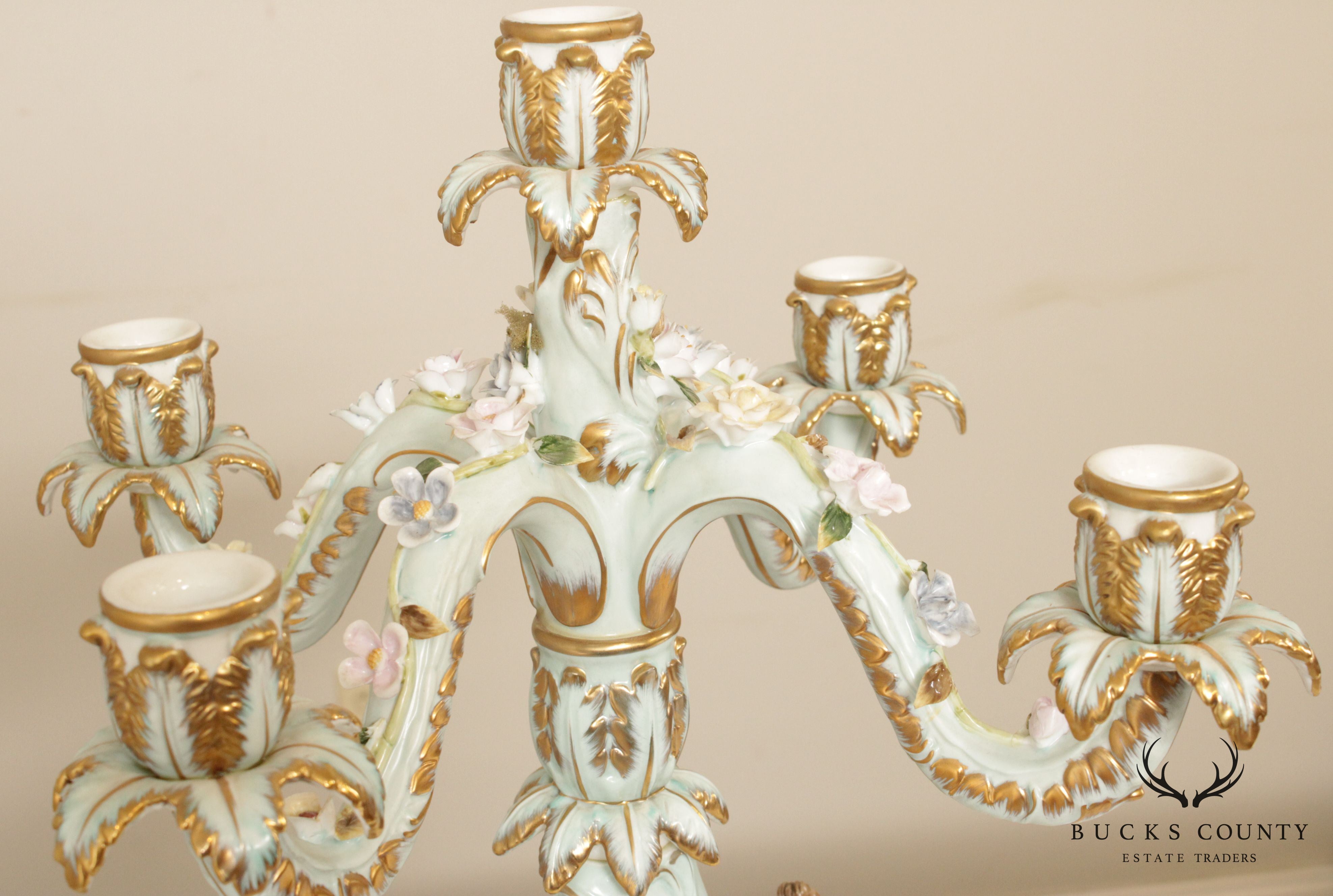 Vintage Meissen Porcelain Five Light Candelabra