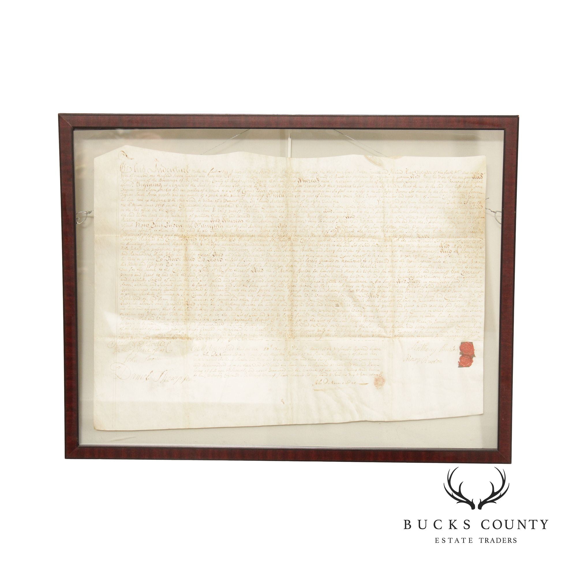 Antique 18th Century Bucks County PA Indenture Deed, Custom Framed