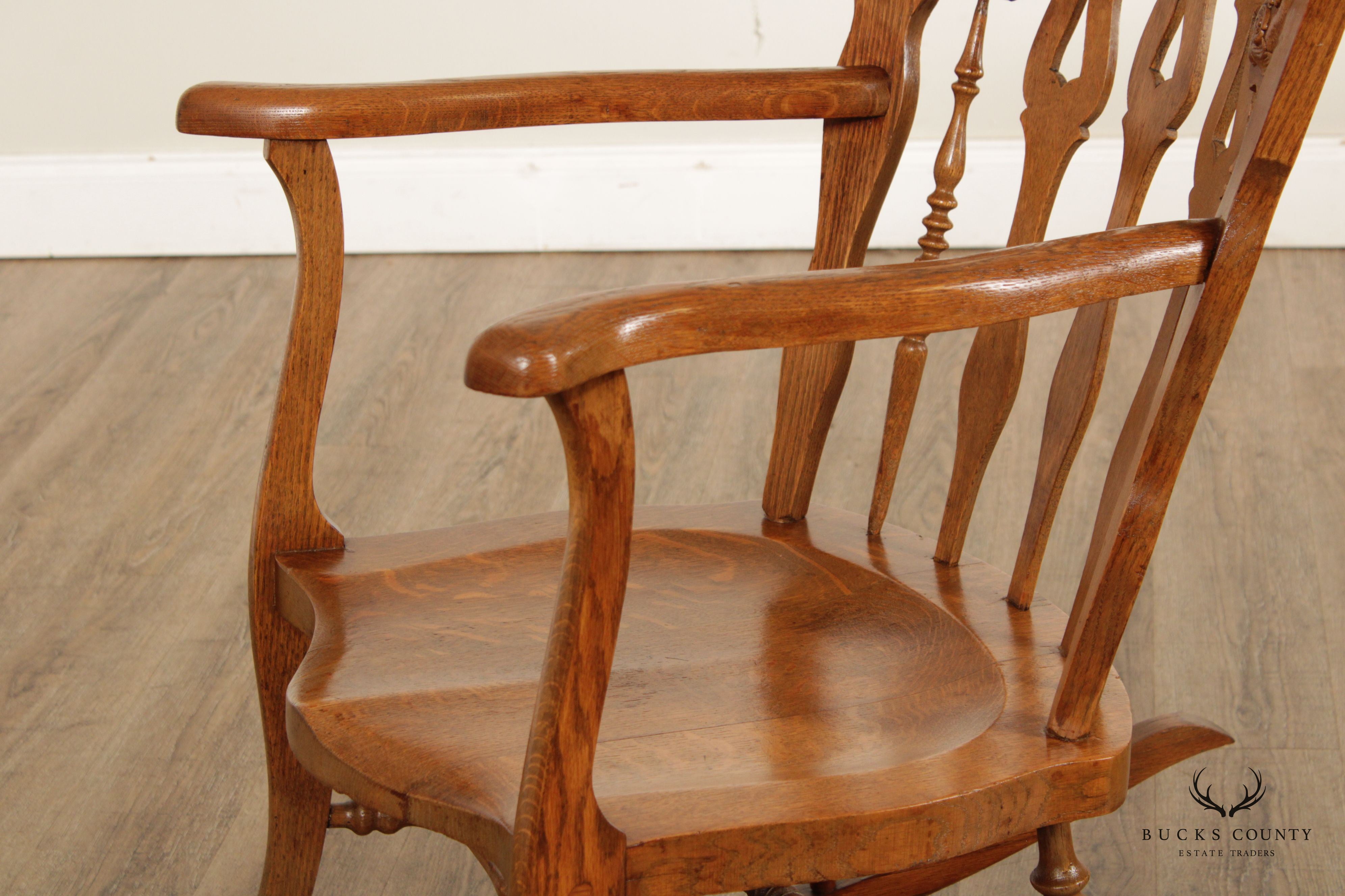 Victorian Renaissance Revival Style Oak Carved Rocker