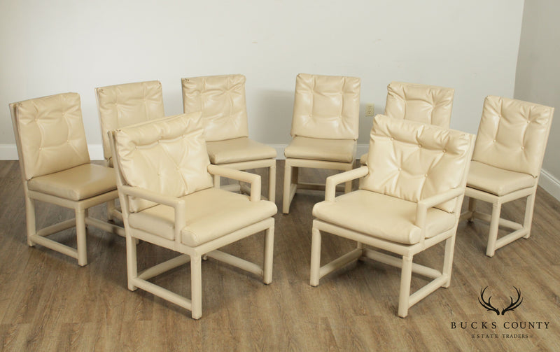 Mid Century Set 8 Tufted Leather Back Parsons Dining Chairs