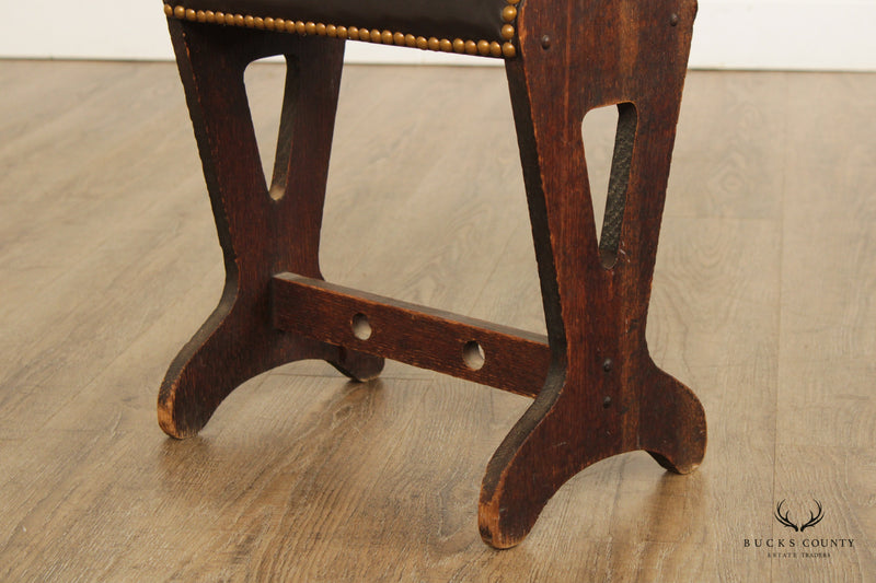 Arts & Crafts Mission Antique Oak Leather Footstool