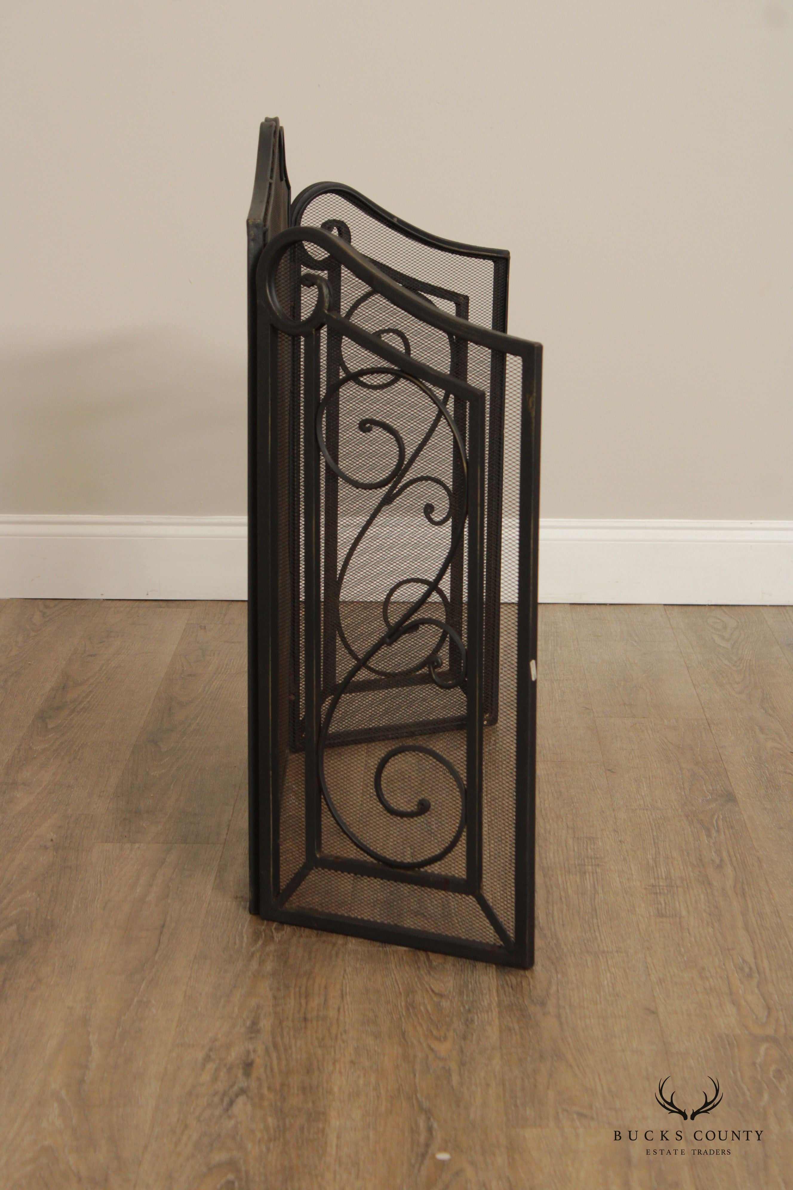 VINTAGE WROUGHT IRON FIRE SCREEN WITH SCROLLING