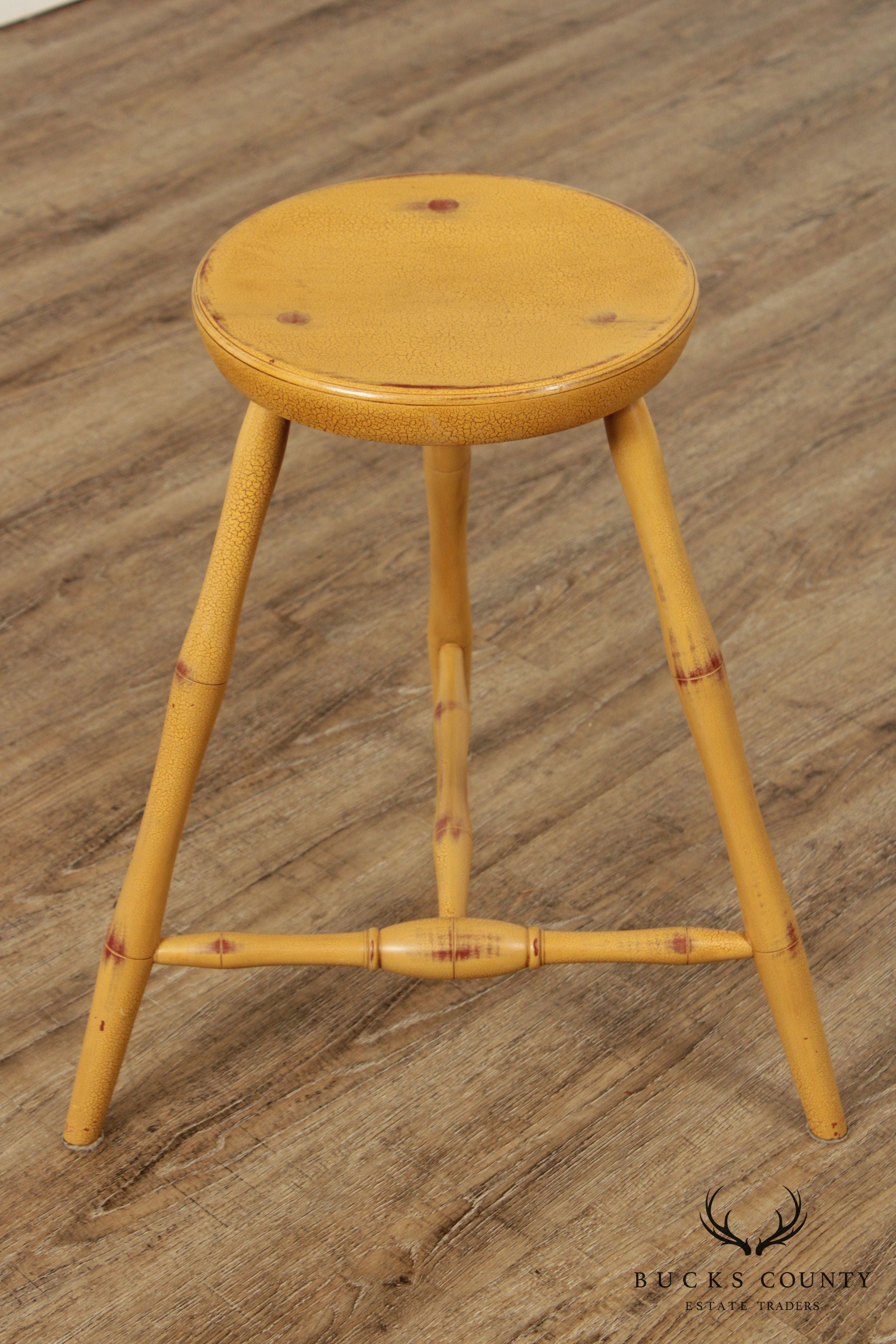 D.R. Dimes Mustard Yellow Painted 3 Legged Stool