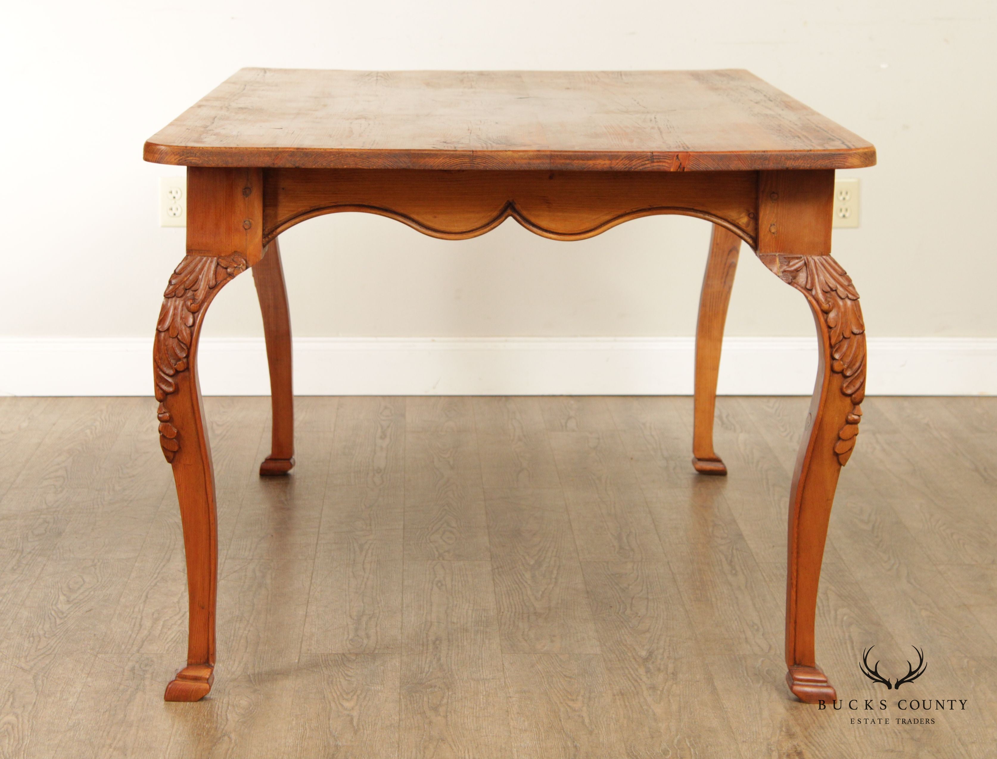 French Country Farmhouse Style Pine Carved Dining Table