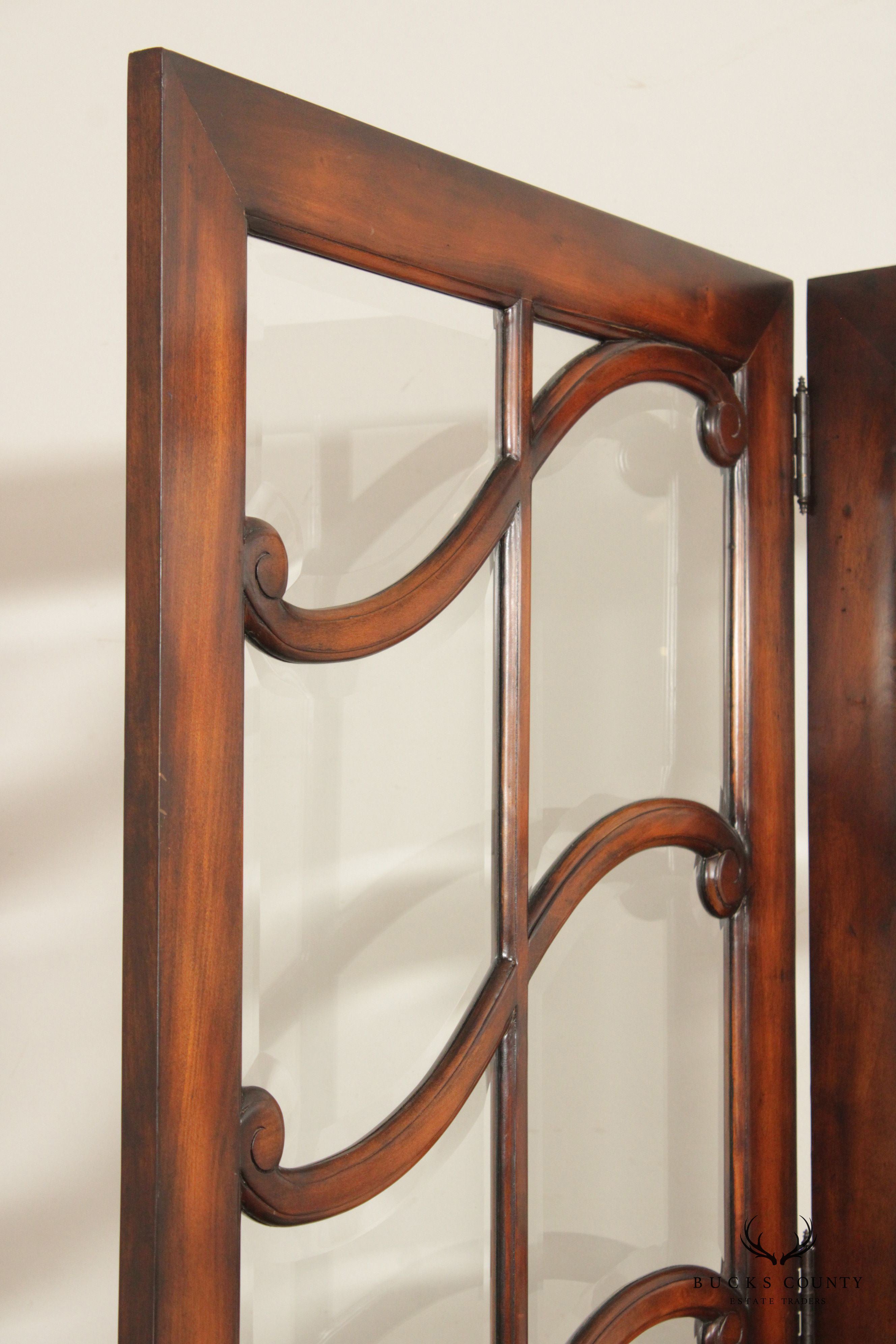 Mahogany and Glass Regency Style Two-Panel Folding Screen Room Divider