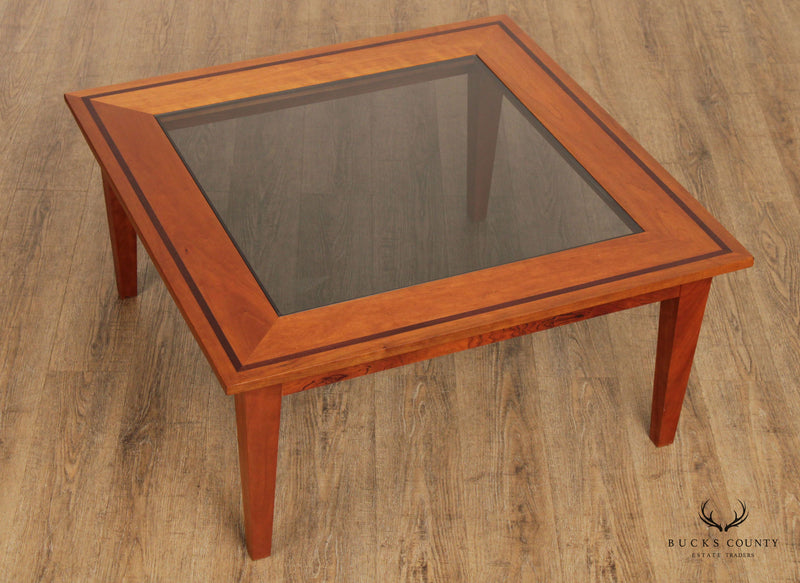 Studio Crafted Solid Cherry Square Glass Top Side Table