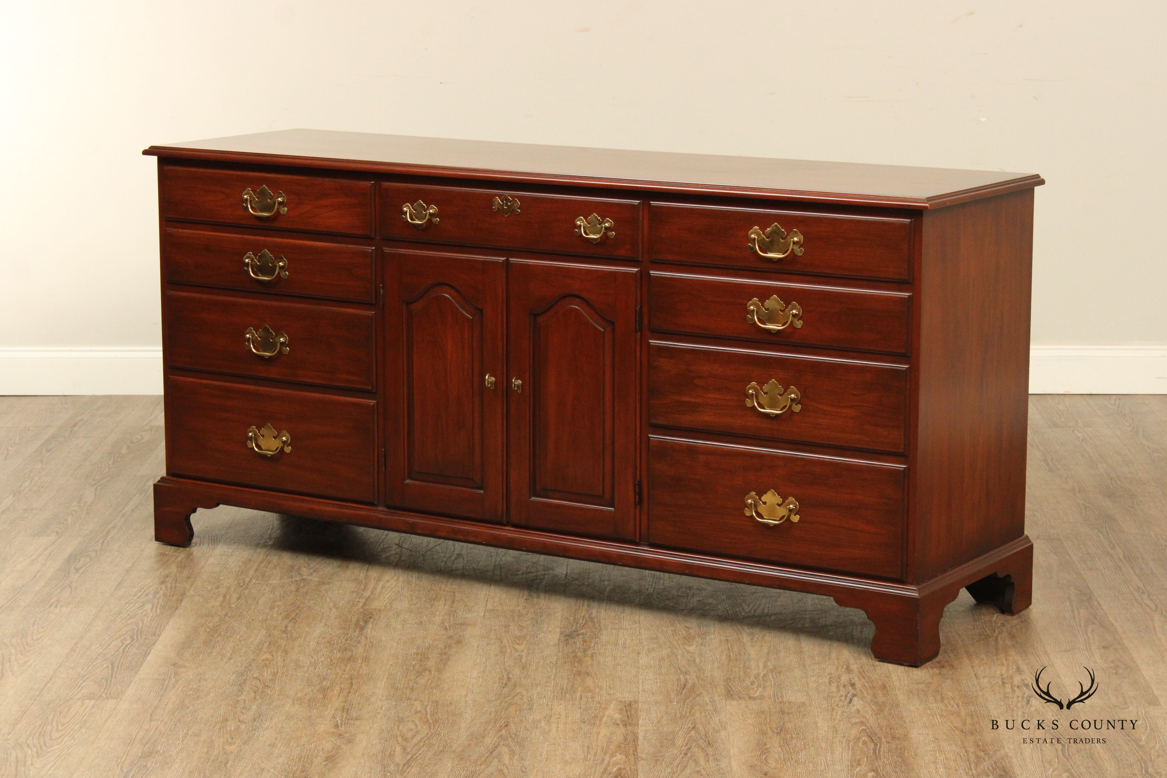 Henkel Harris Chippendale Style Vintage Black Cherry Door Dresser