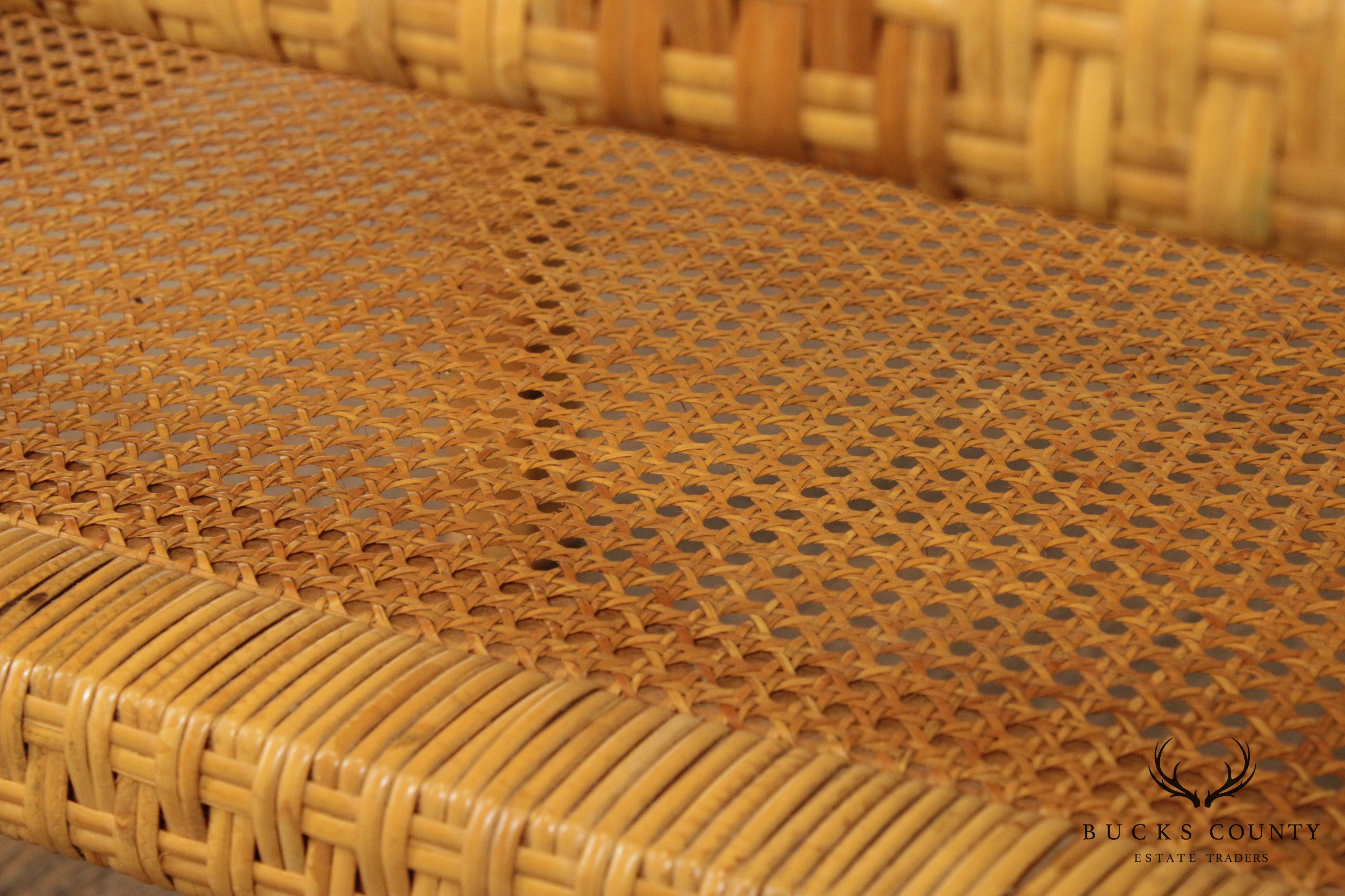 Vintage Wicker Rattan Square End Table with Glass Top