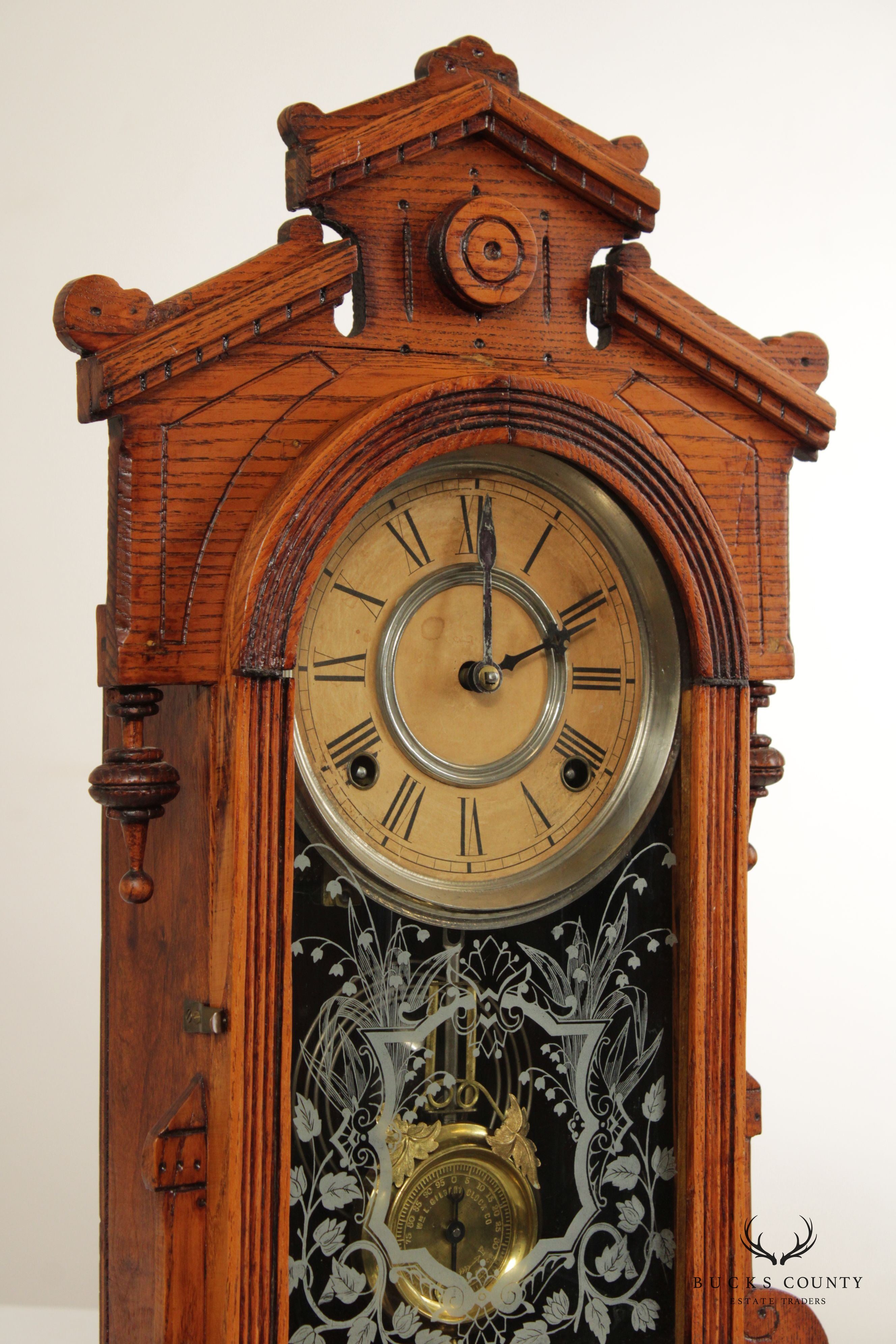 Antique William L. Gilbert Victorian Oak Case Mantel Clock