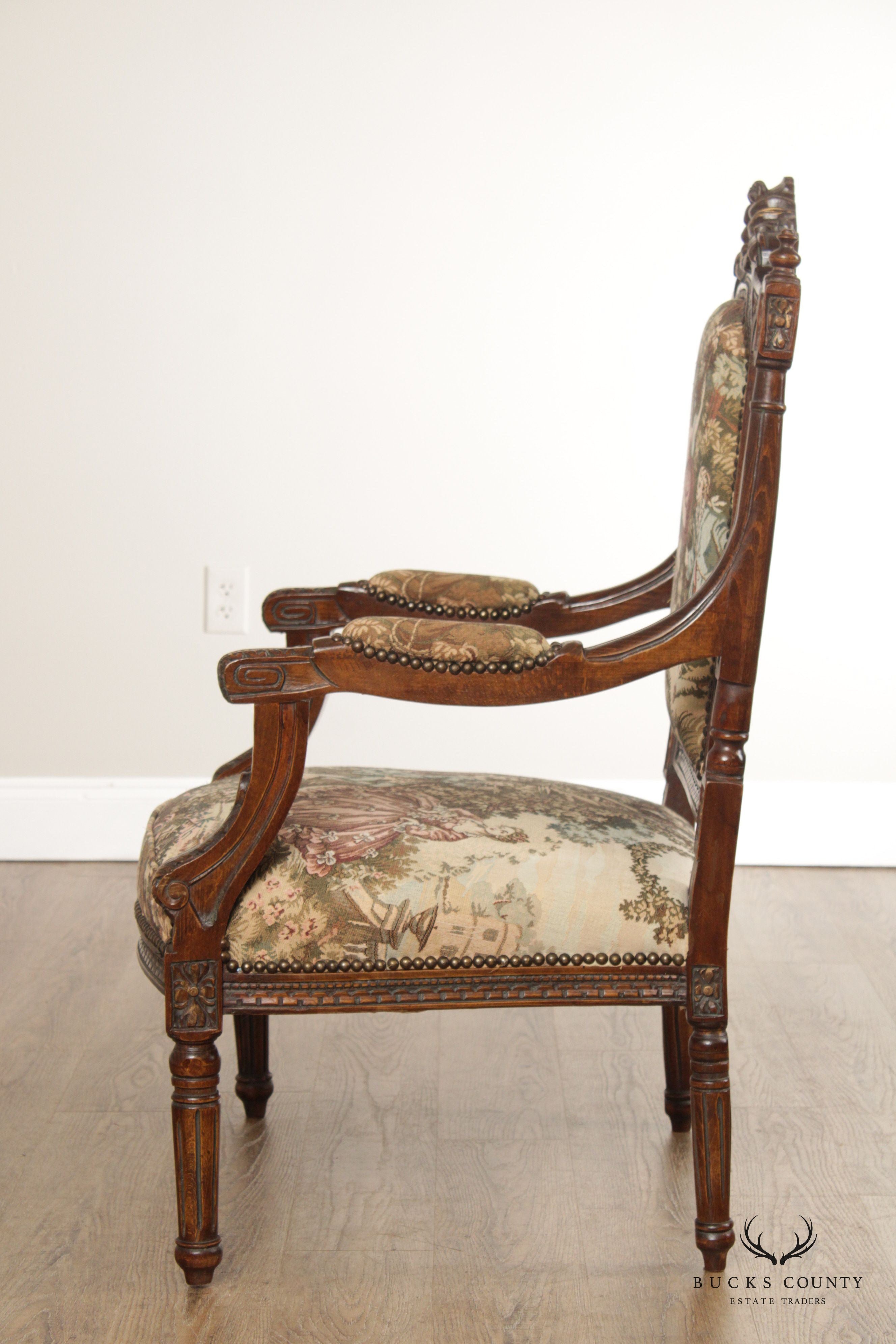 Italian Louis XVI Style Pair of Carved Throne Chairs