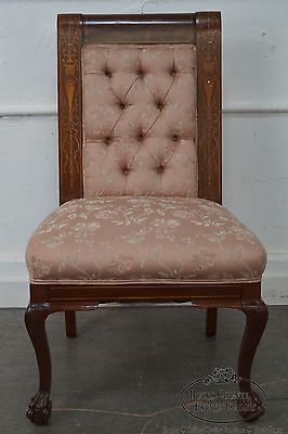 Horner Antique Marquetry Inlaid Mahogany Claw Foot Slipper Chair